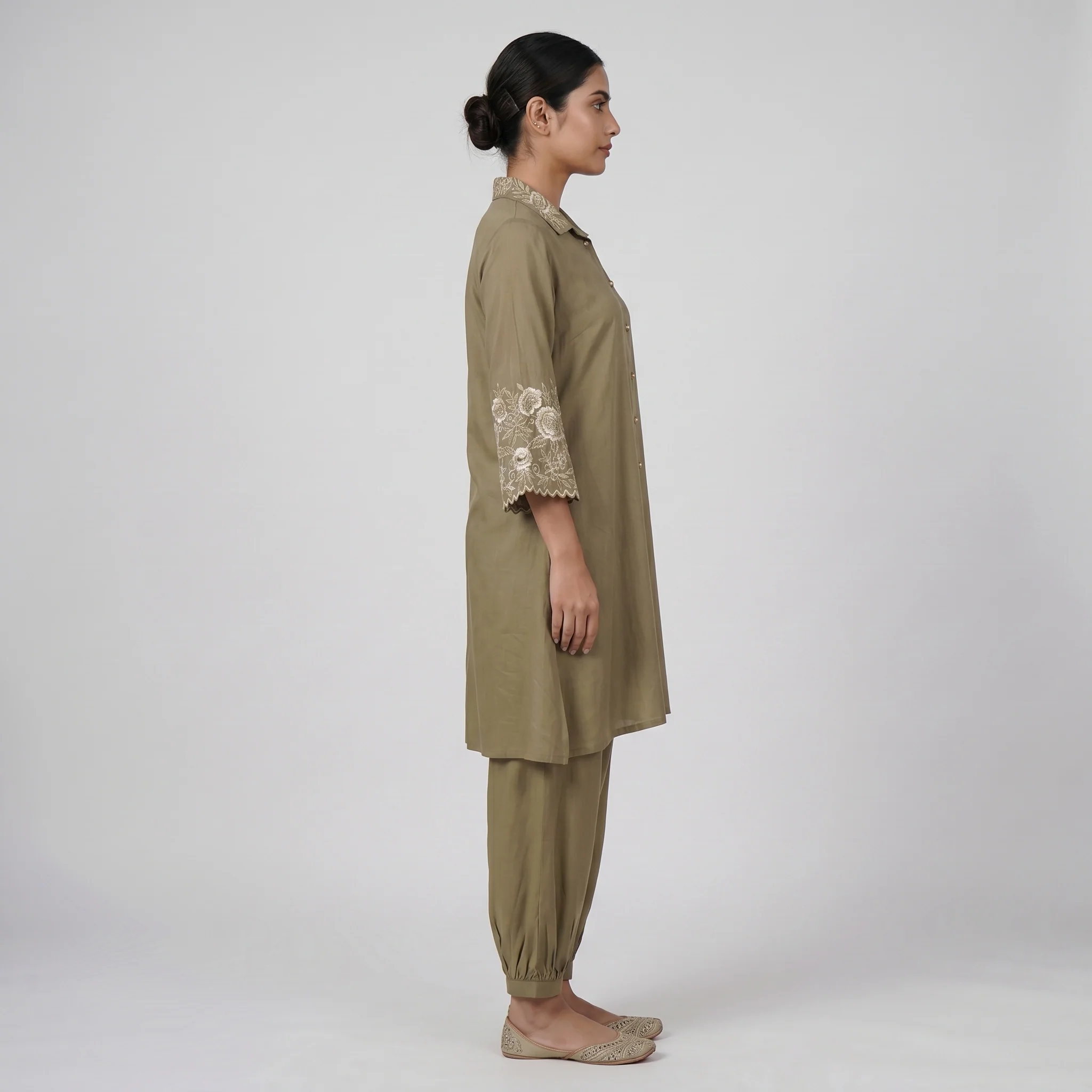 Embroidered A-Line Kurta with Pant Set - Image 2