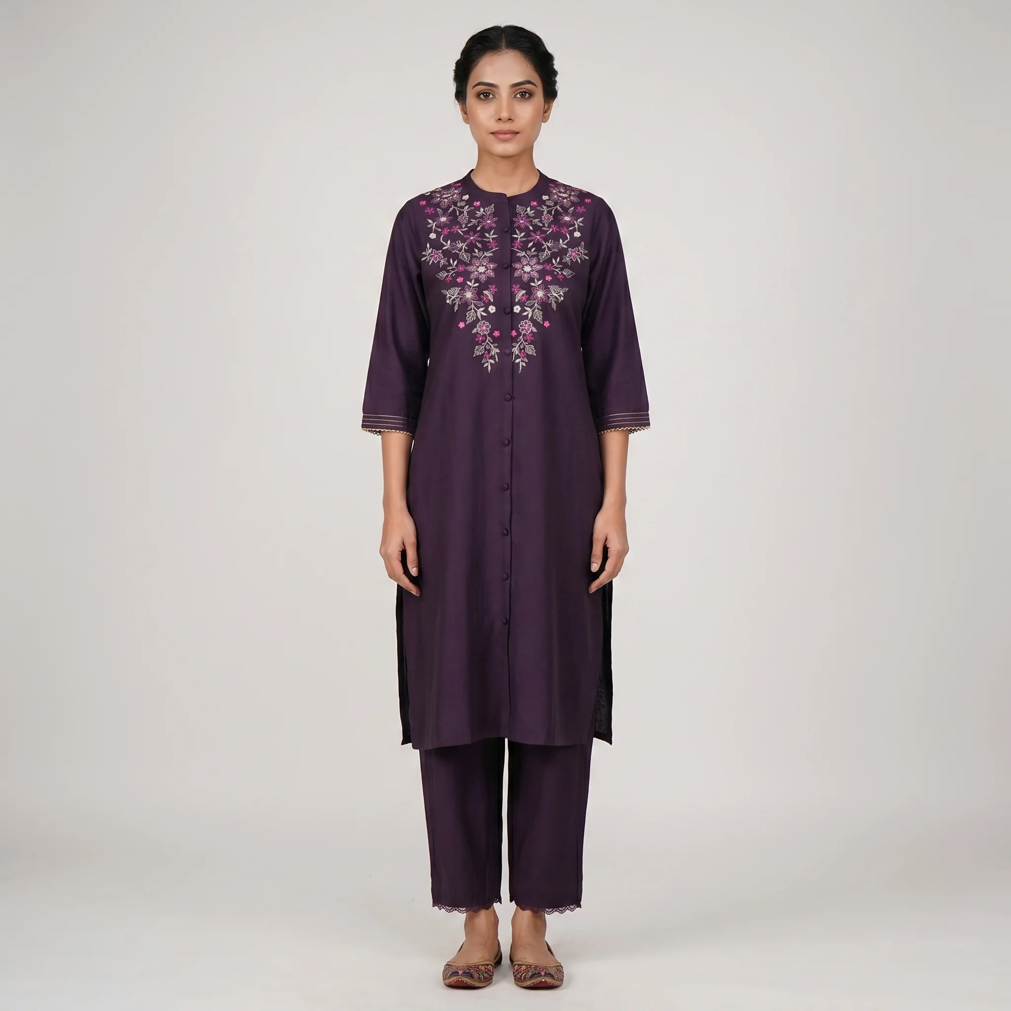 Embroidered A-Line Kurta with Pant Set