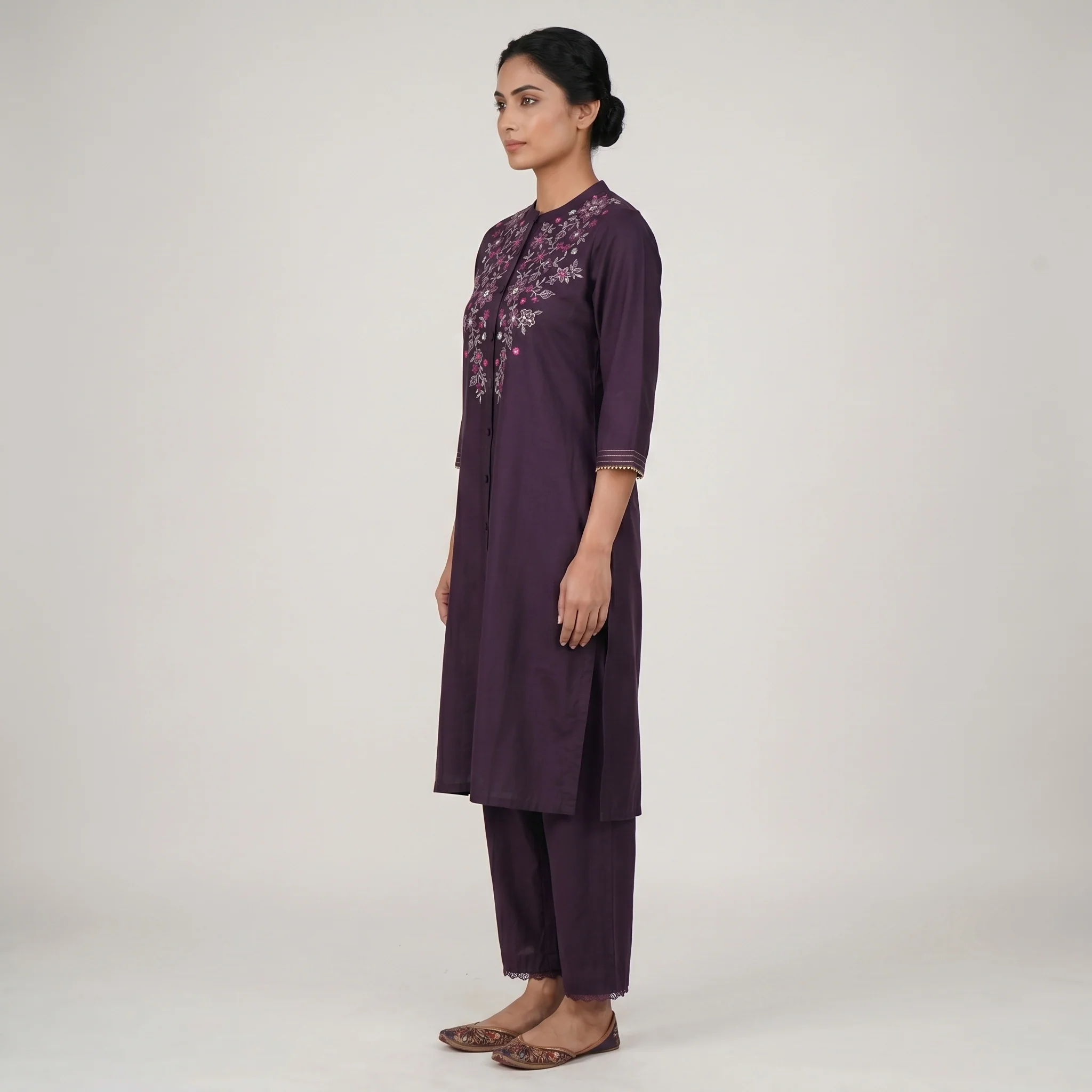 Embroidered A-Line Kurta with Pant Set - Image 2