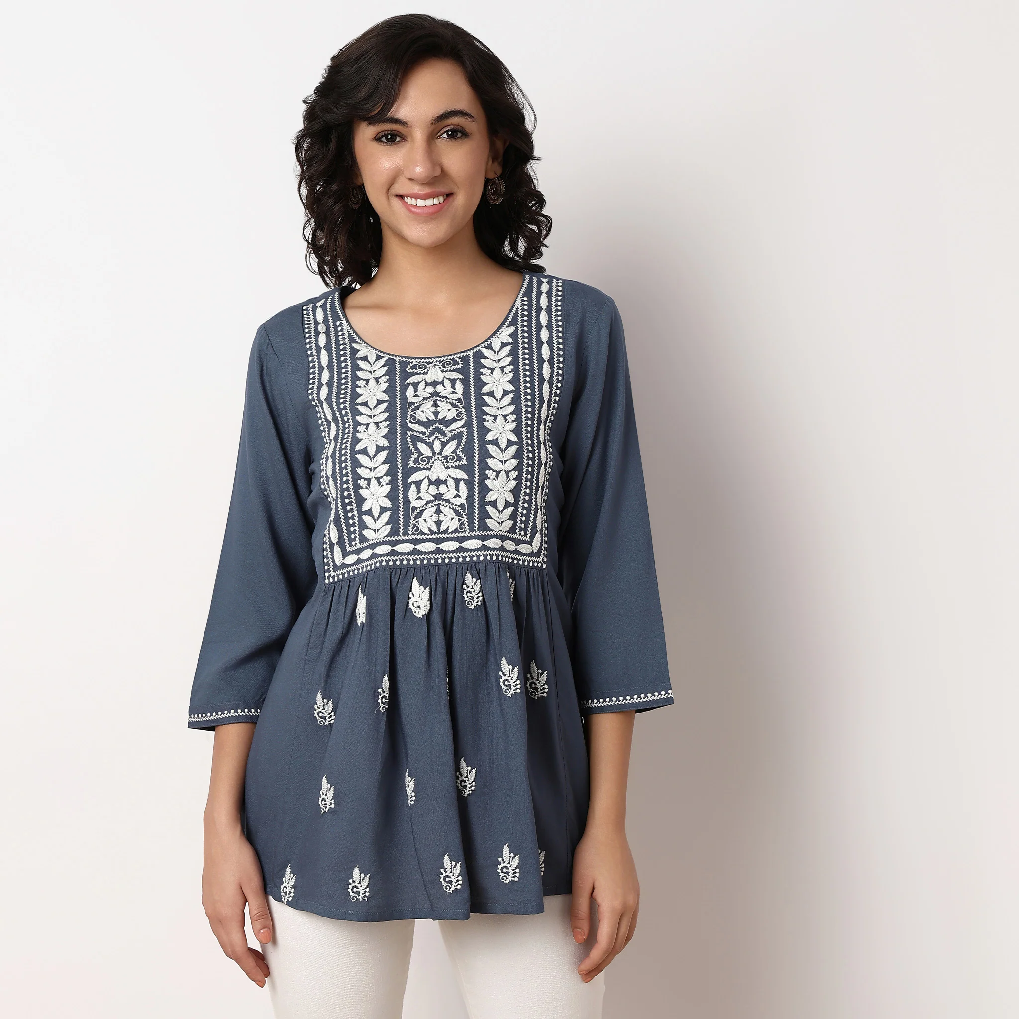 Embroidered Flared Short Kurta - Image 2