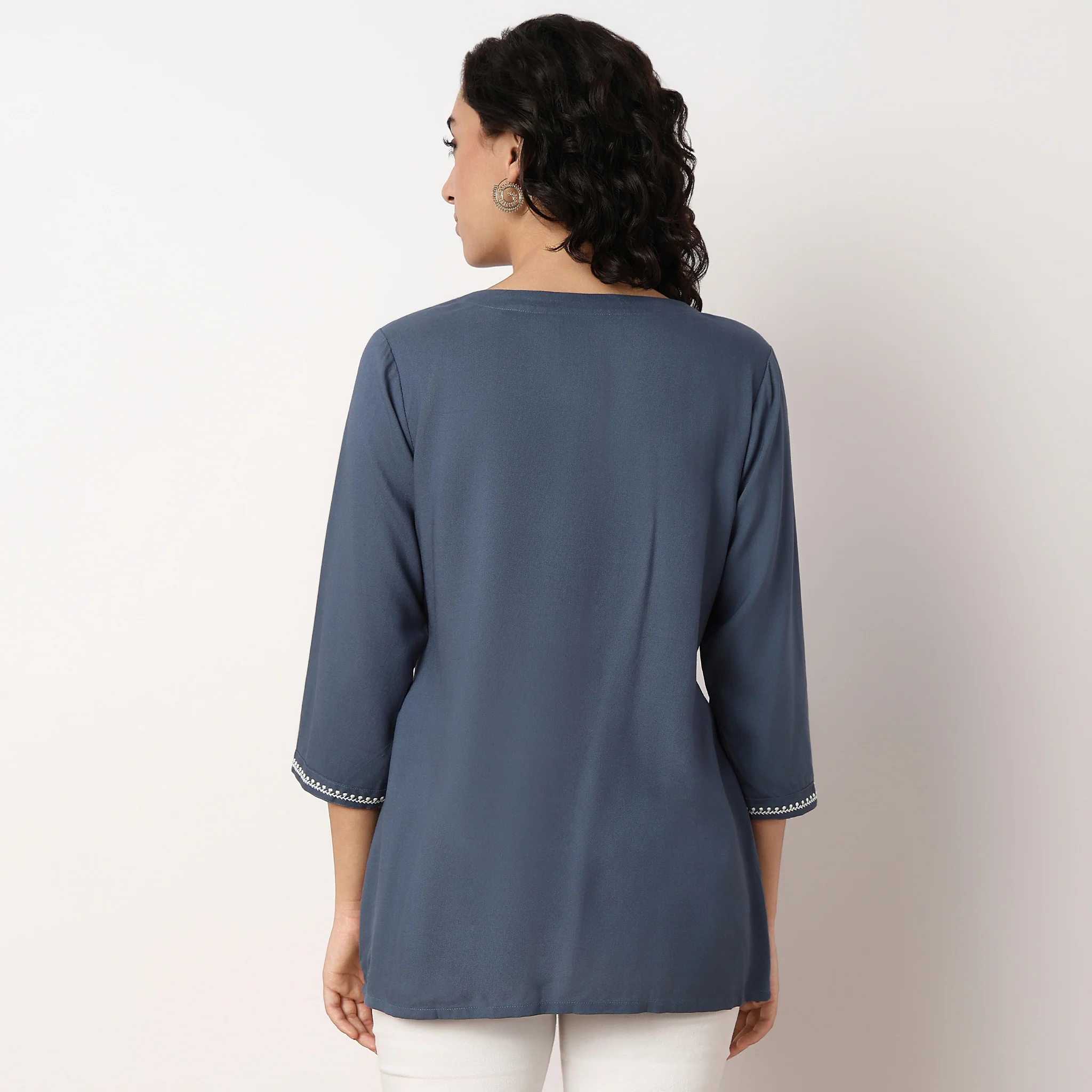 Embroidered Flared Short Kurta - Image 3