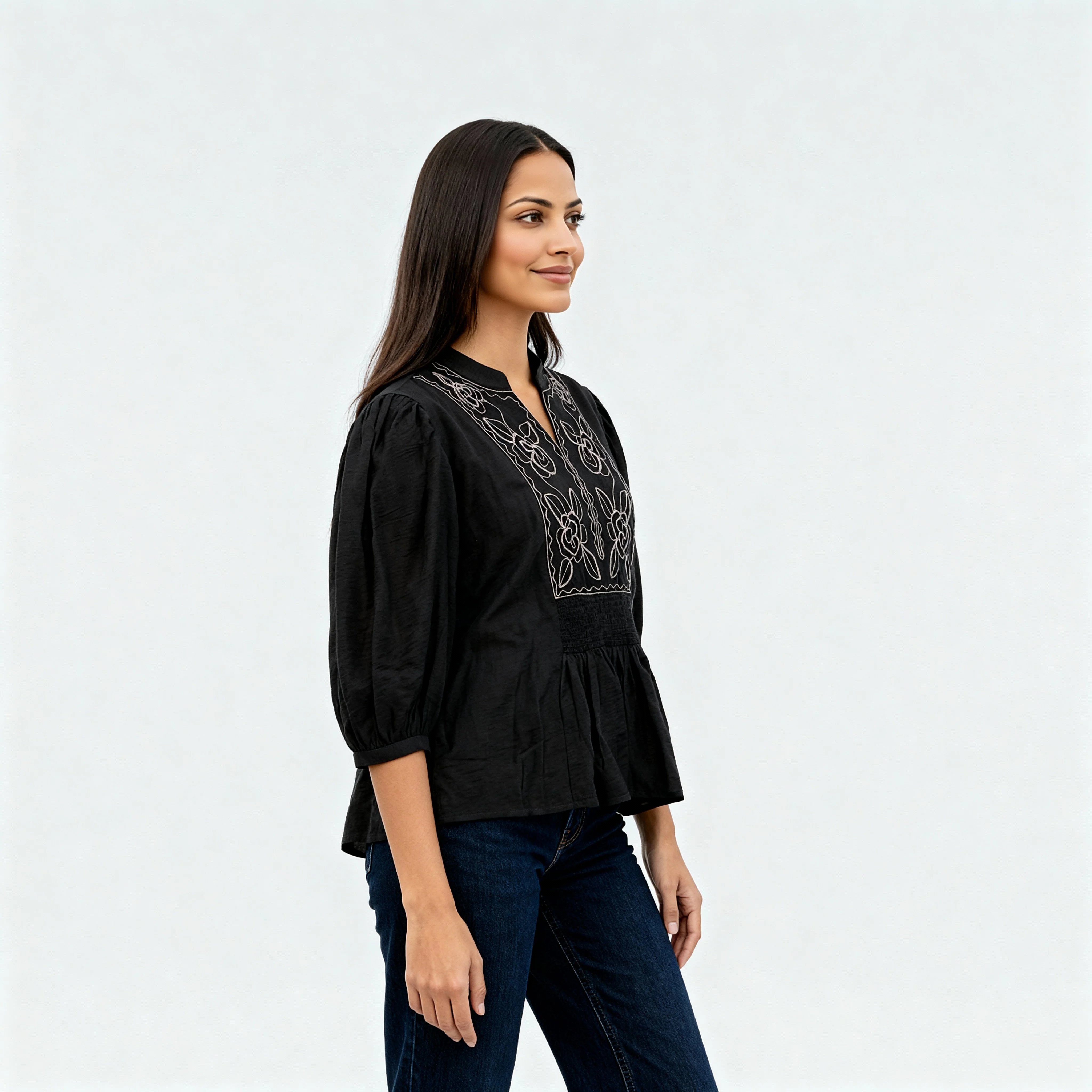 Embroidered Band Neck Top - Image 5