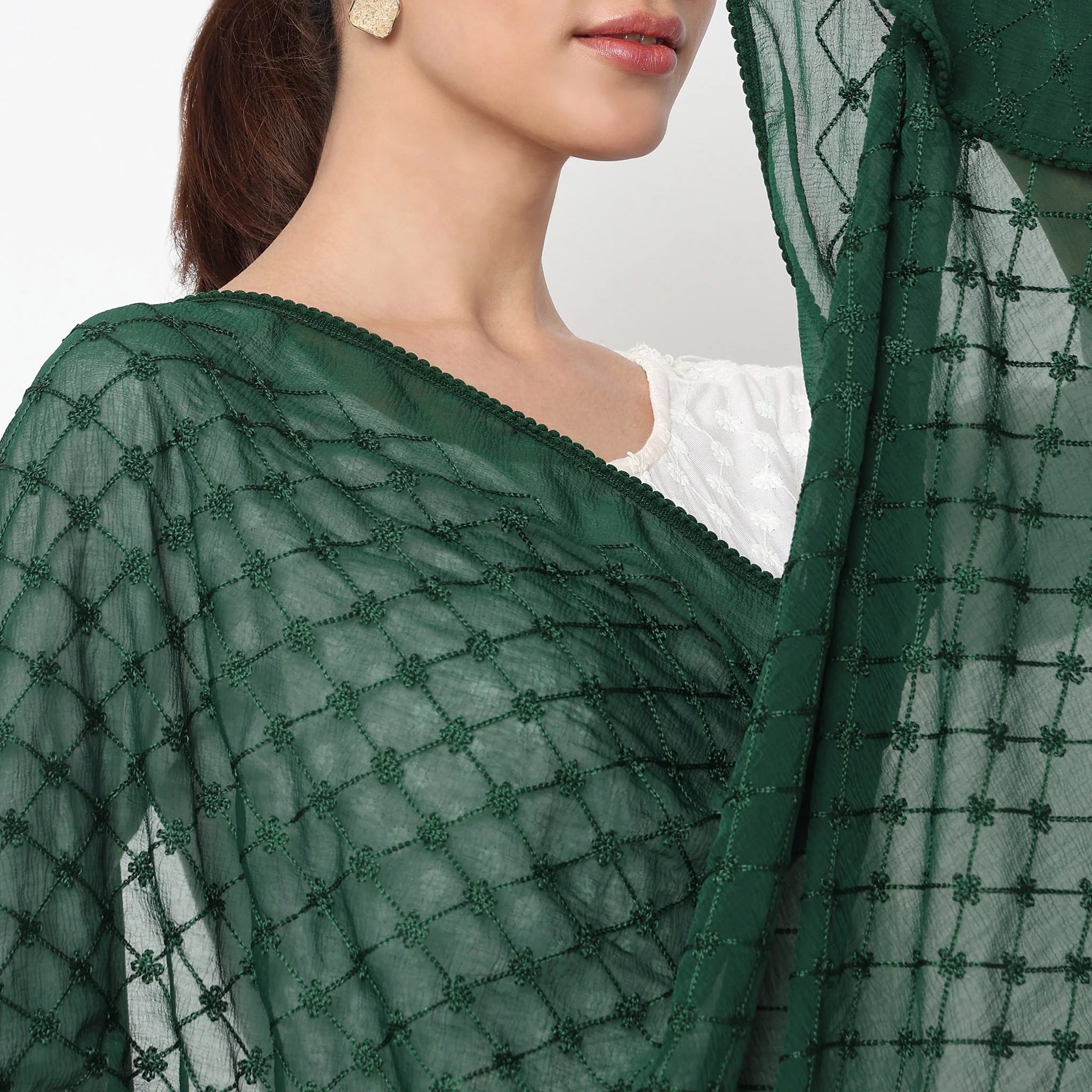 Embroidered Chiffon Dupatta - Image 11