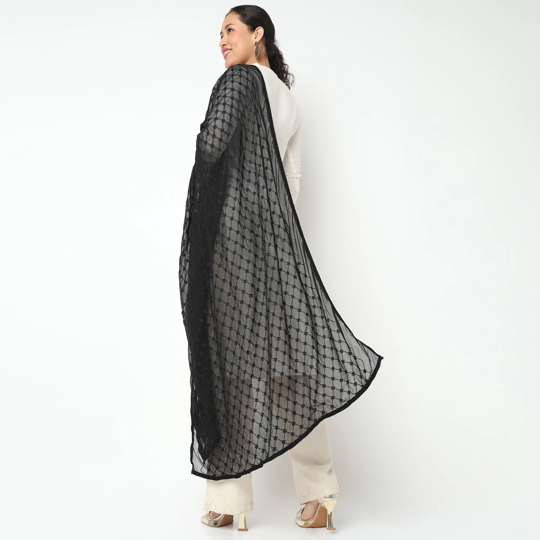 Embroidered Chiffon Dupatta - Image 2