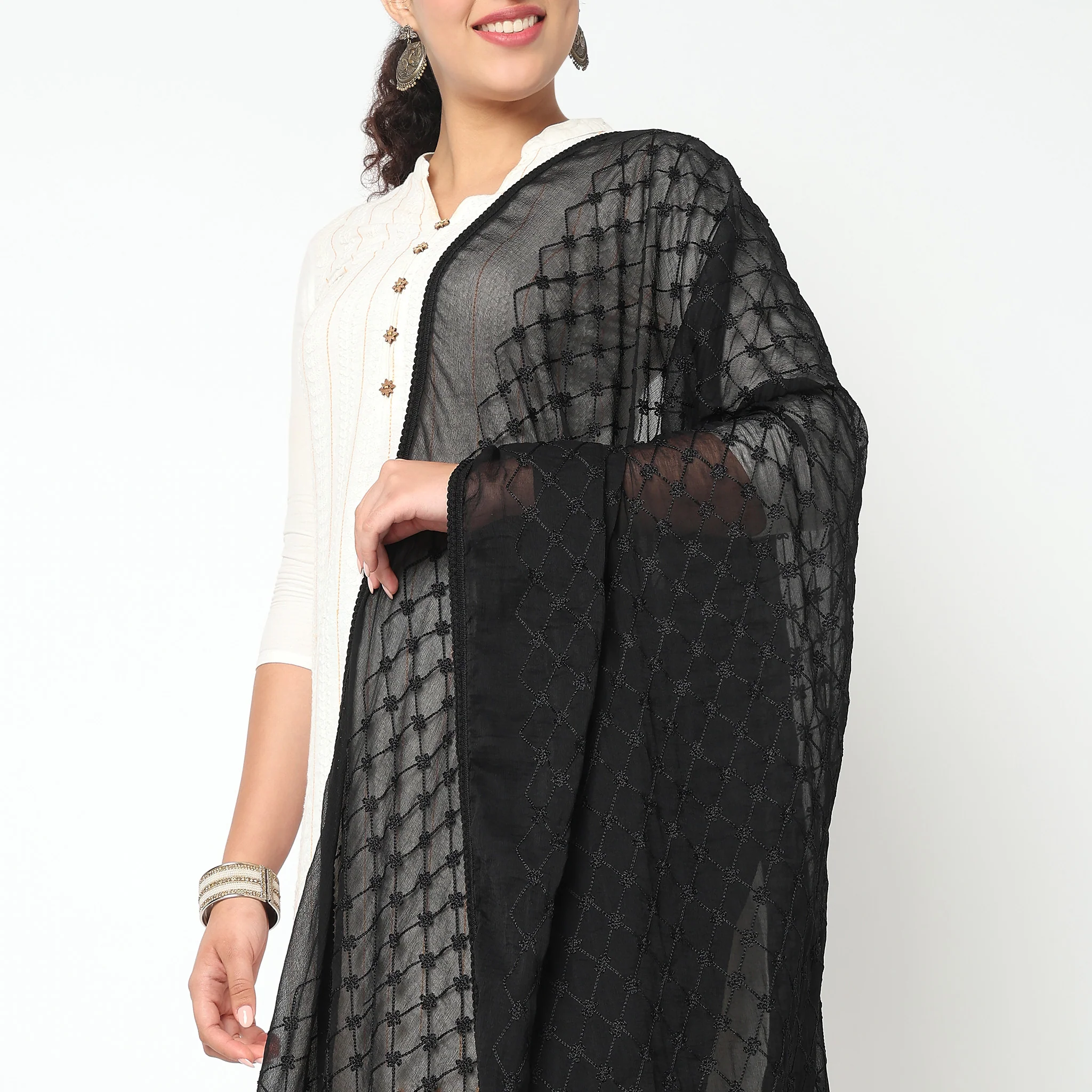 Embroidered Chiffon Dupatta - Image 3