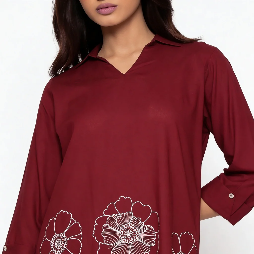 Embroidered Collar Kurta with Pant Set - Image 4