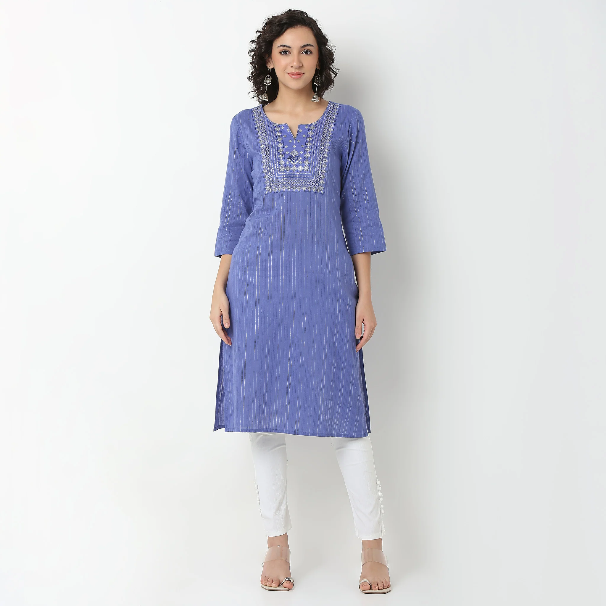 Embroidered Yoke Long Kurta - Image 7