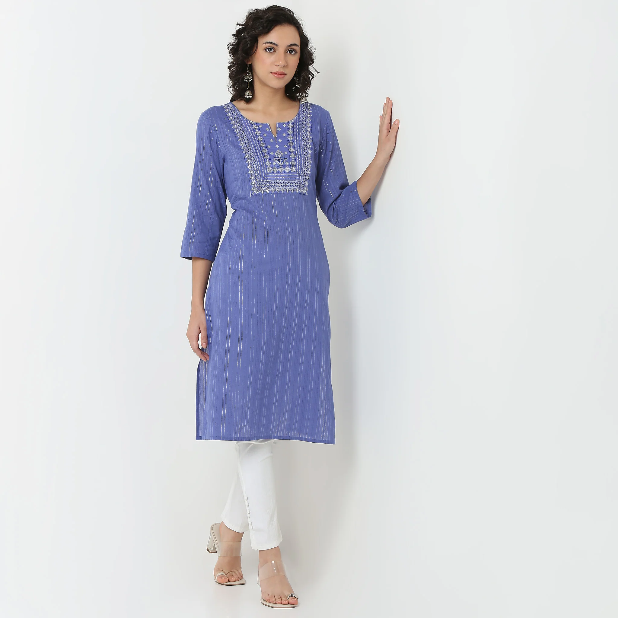 Embroidered Yoke Long Kurta - Image 9