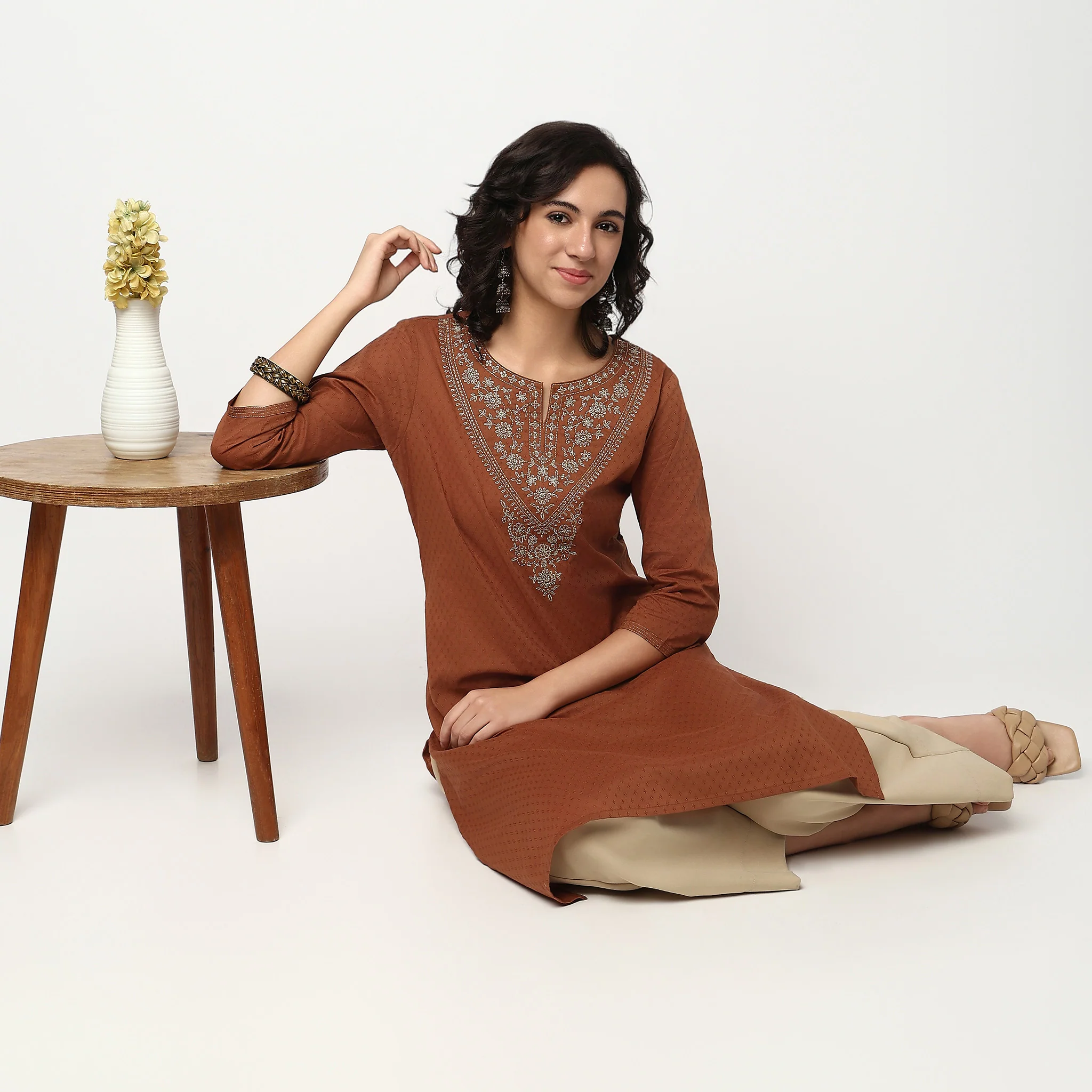 Embroidered Yoke Long Kurta