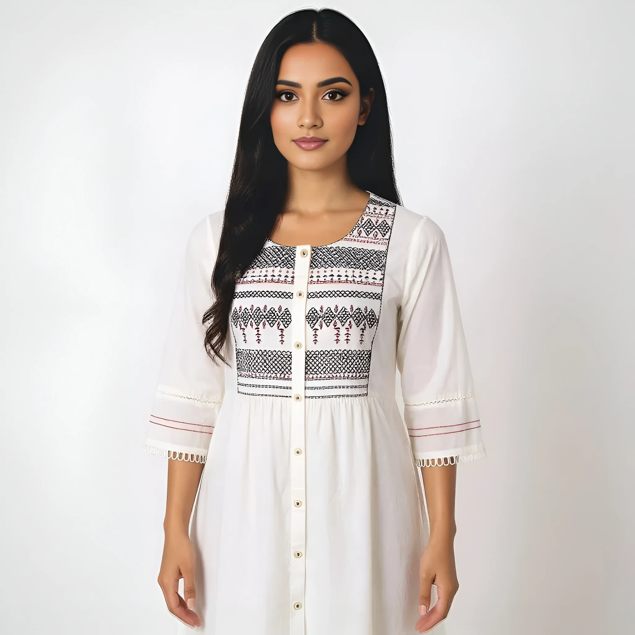 Embroidered Flared Kurta - Image 5
