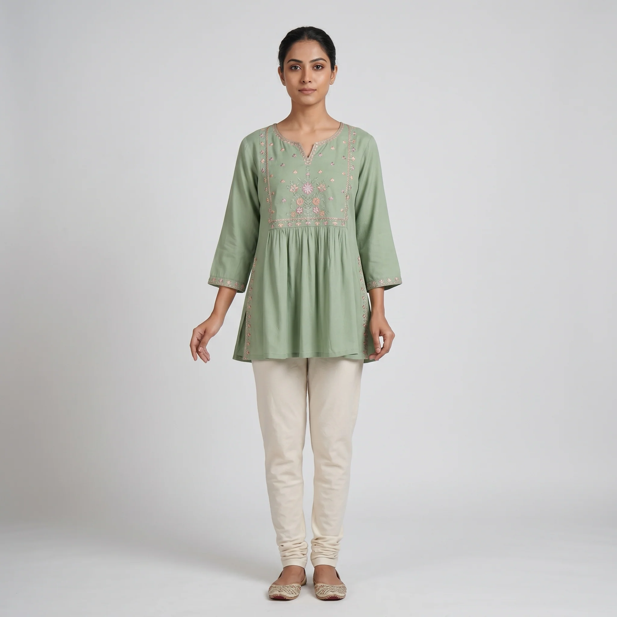 Embroidered Flared Short Kurta