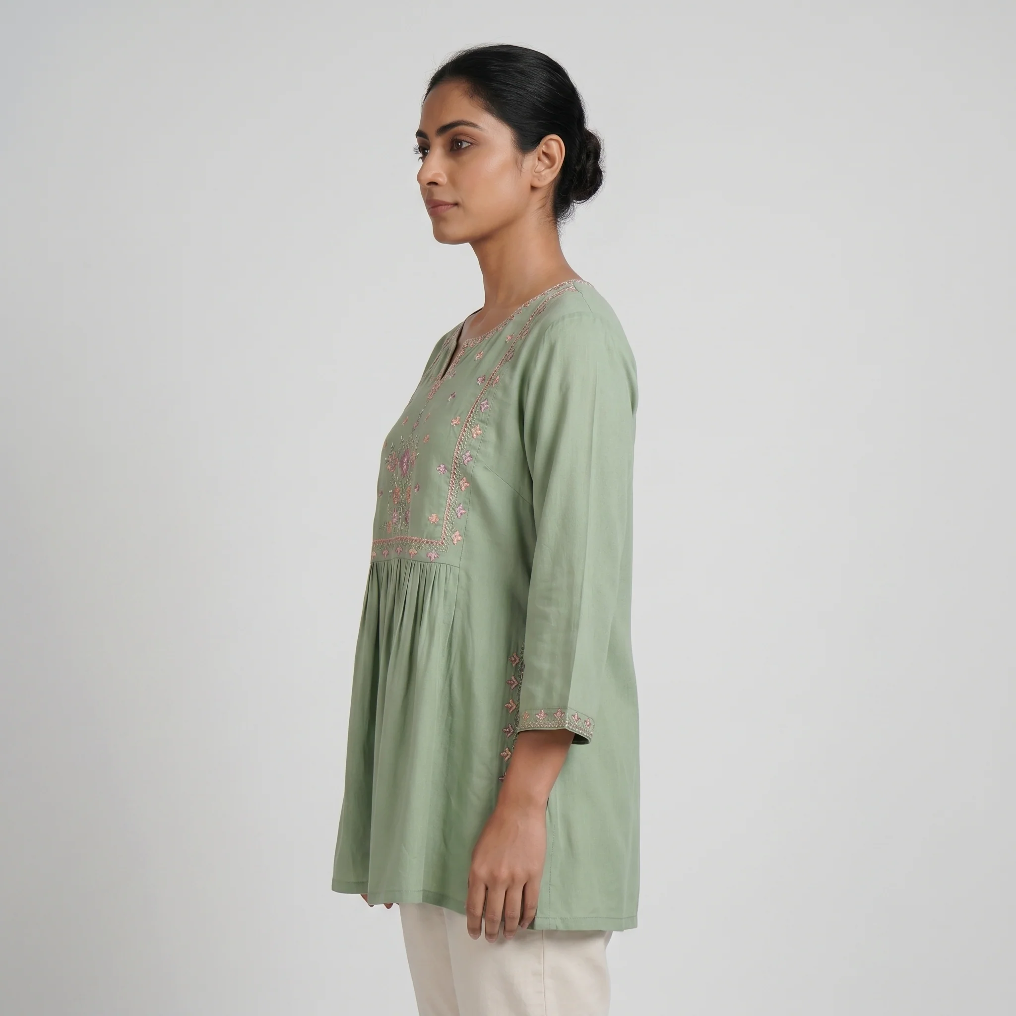Embroidered Flared Short Kurta - Image 2