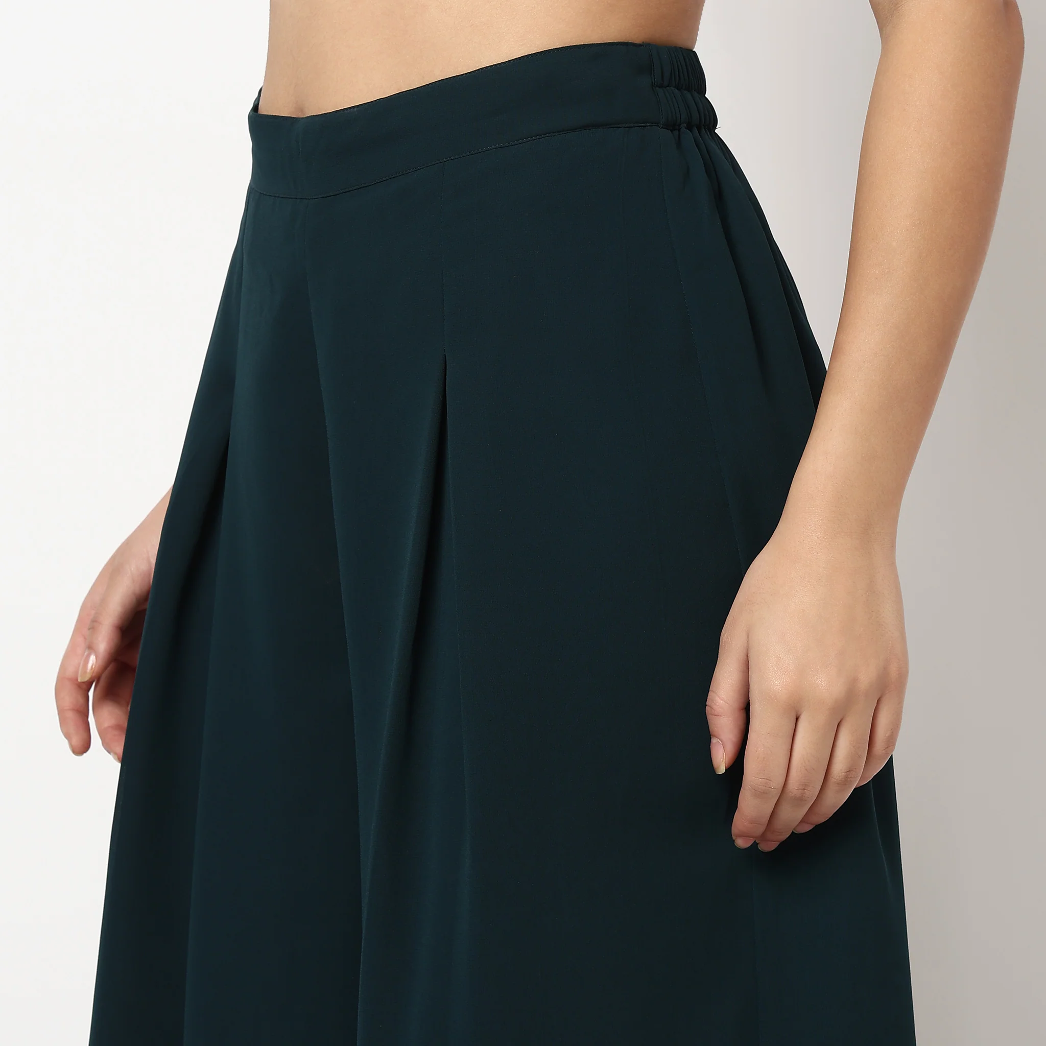 Embroidered Shrug With Front Tie-Up, Crop Top And Flared Palazzo - Image 8