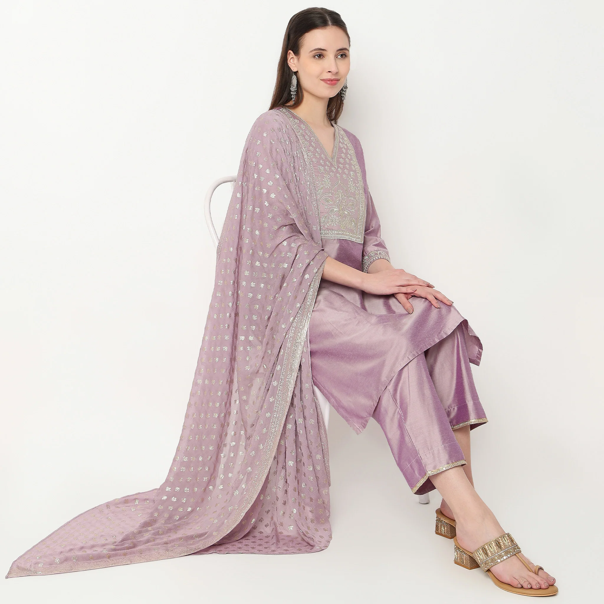 Embroidered Kurta with Pant & with Dupatta Set
