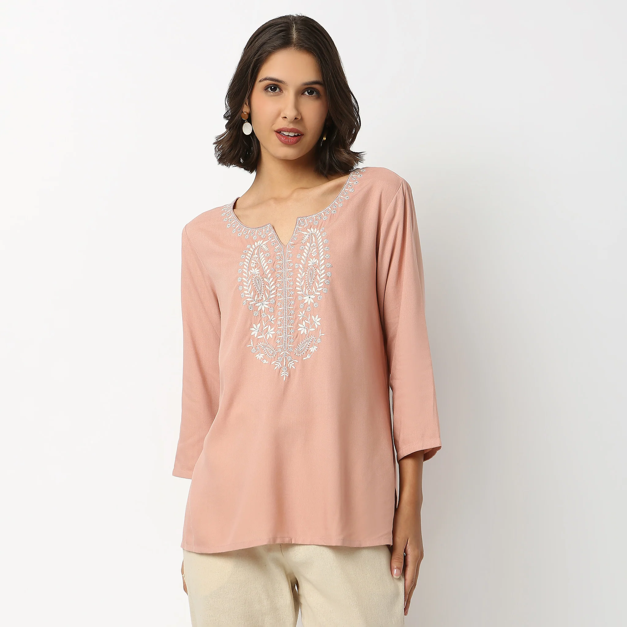 Embroidered A Line Short Kurta - Image 2