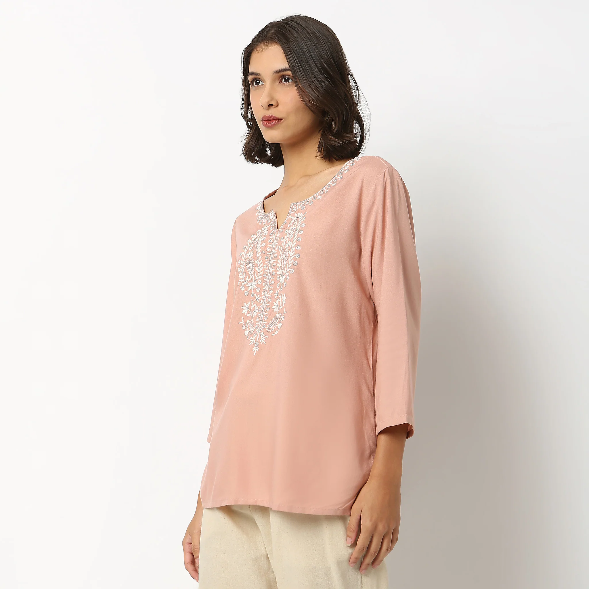 Embroidered A Line Short Kurta - Image 5