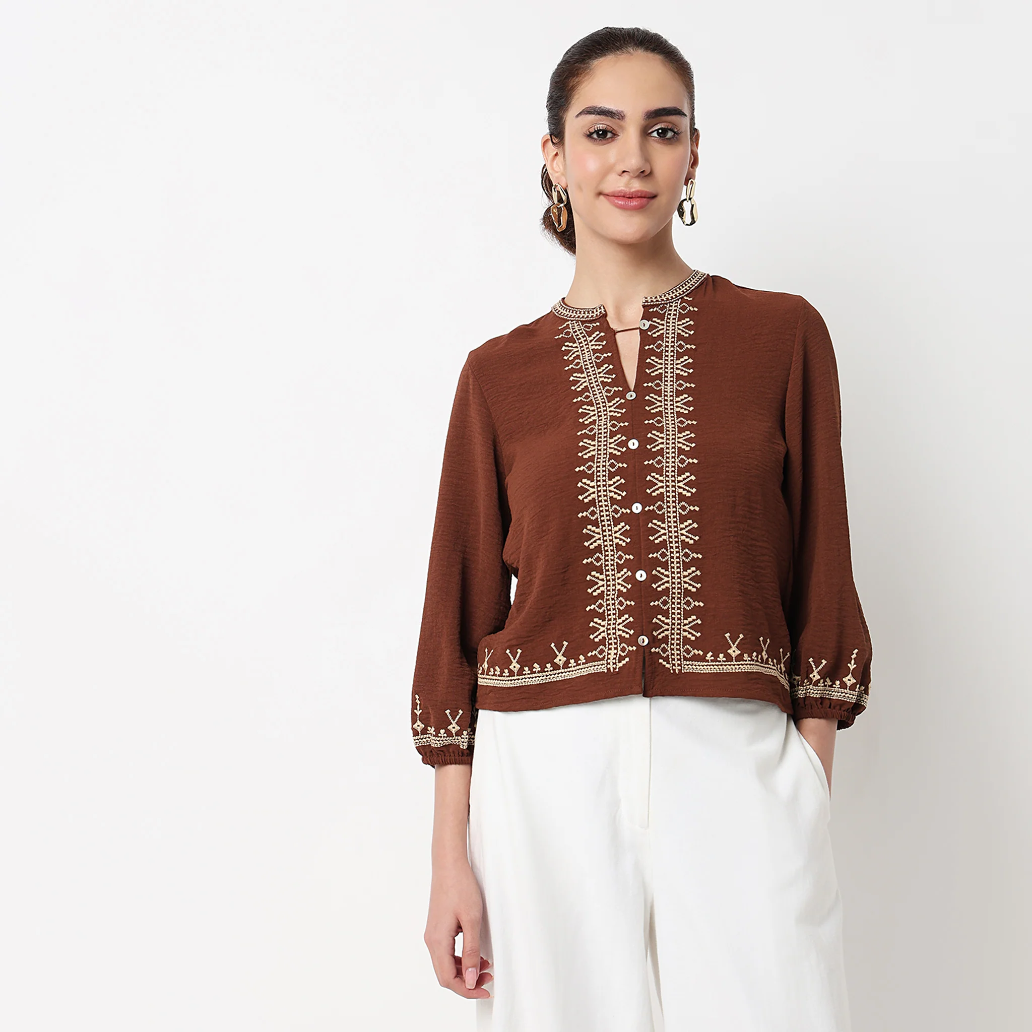 Embroidered Round Neck Top - Image 2