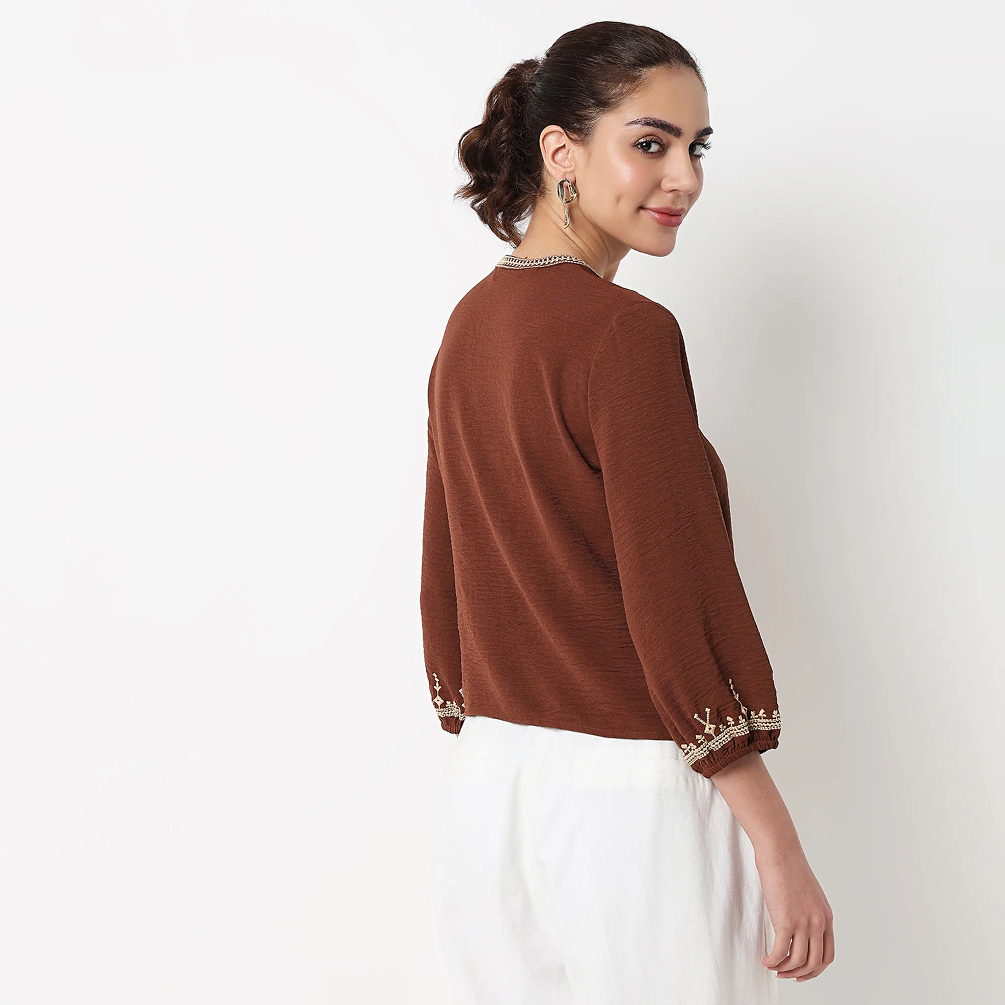 Embroidered Round Neck Top - Image 3