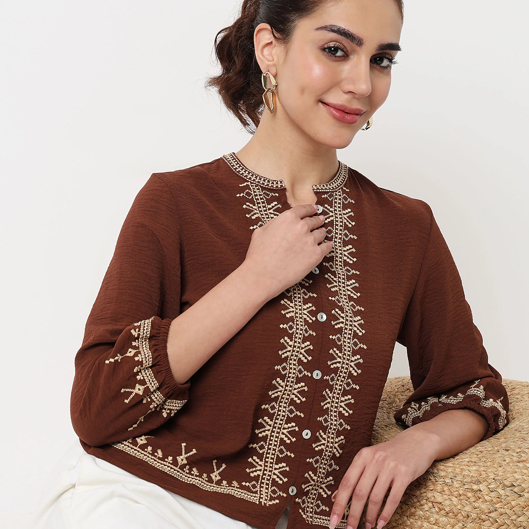 Embroidered Round Neck Top - Image 4