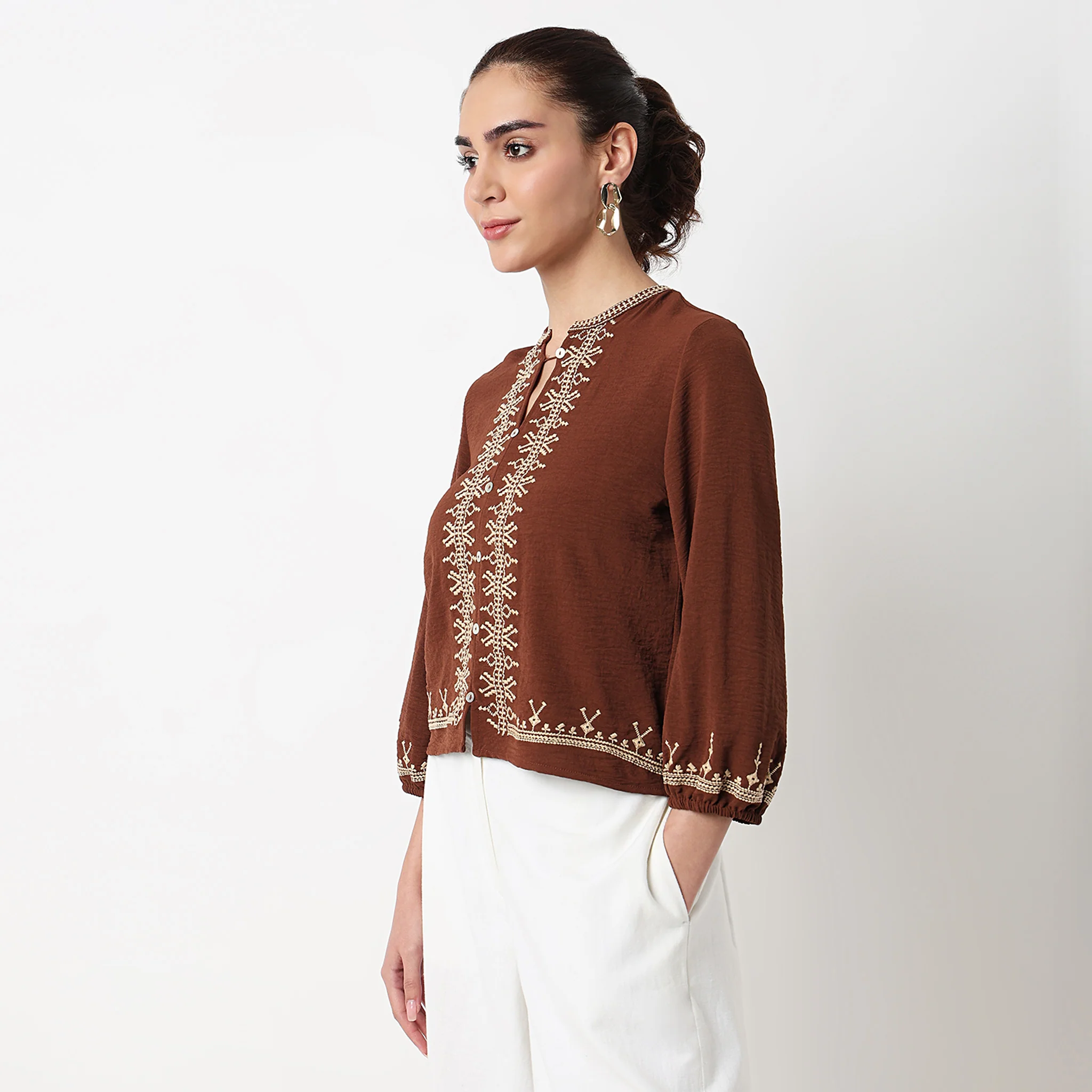 Embroidered Round Neck Top - Image 5