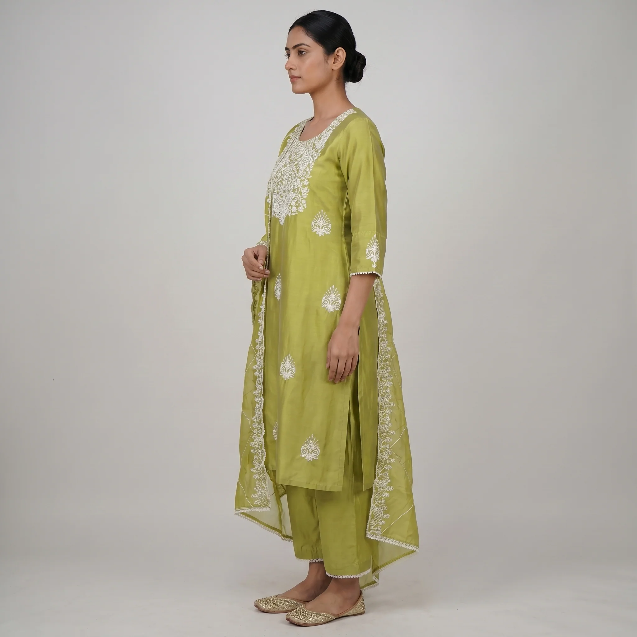 Embroidered Straight Kurta and Pant with Dupatta Set - Image 2