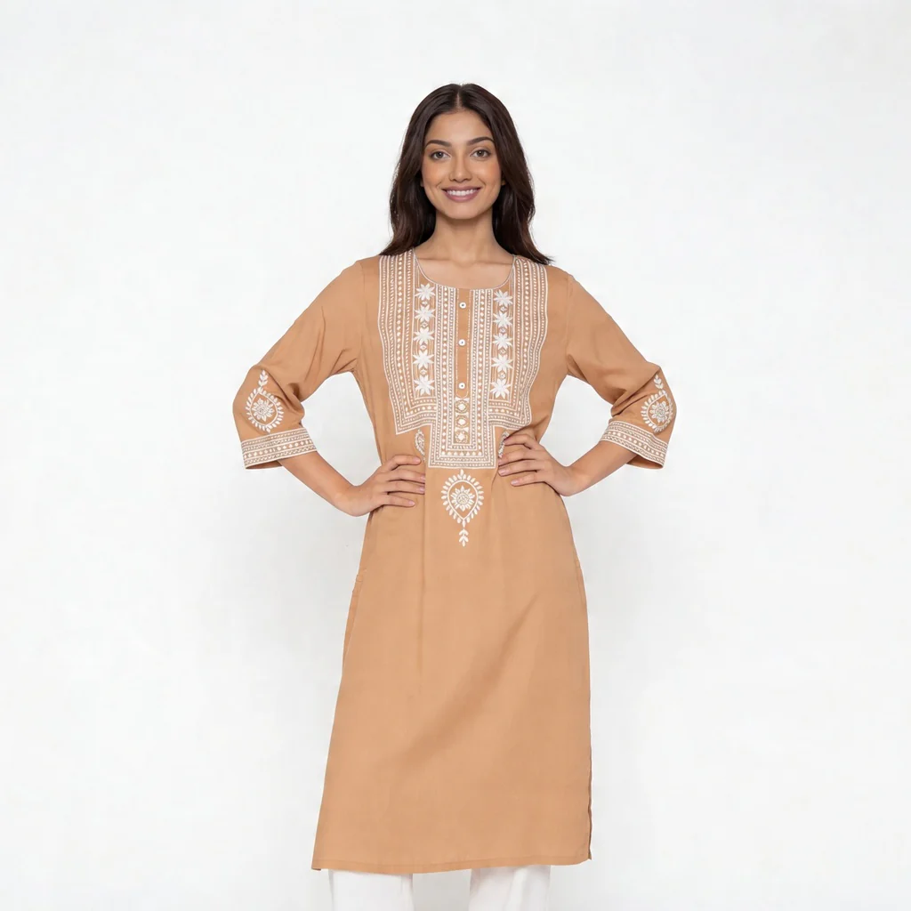 Embroidered Straight Kurta - Image 2