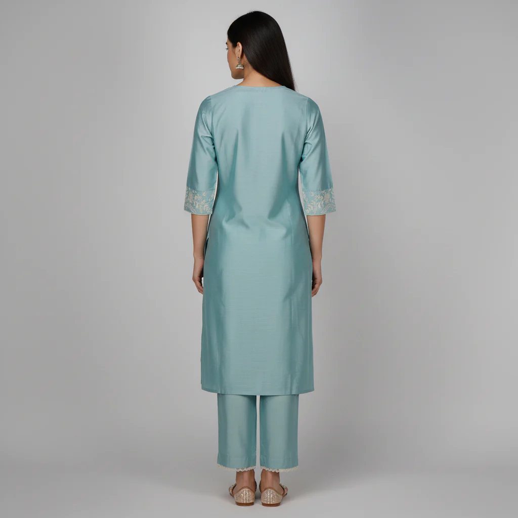 Embroidered Straight Kurta with Pant Set - Image 3