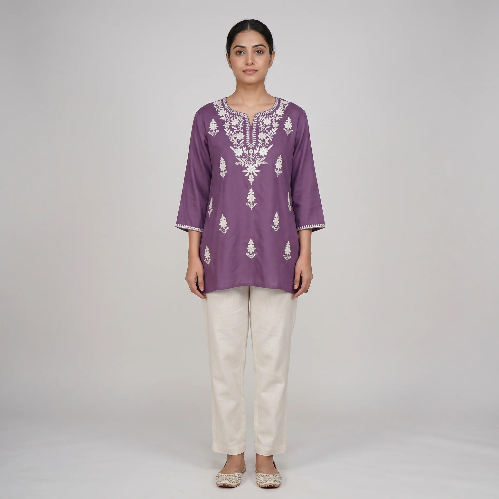 Embroidered Straight Short Kurta