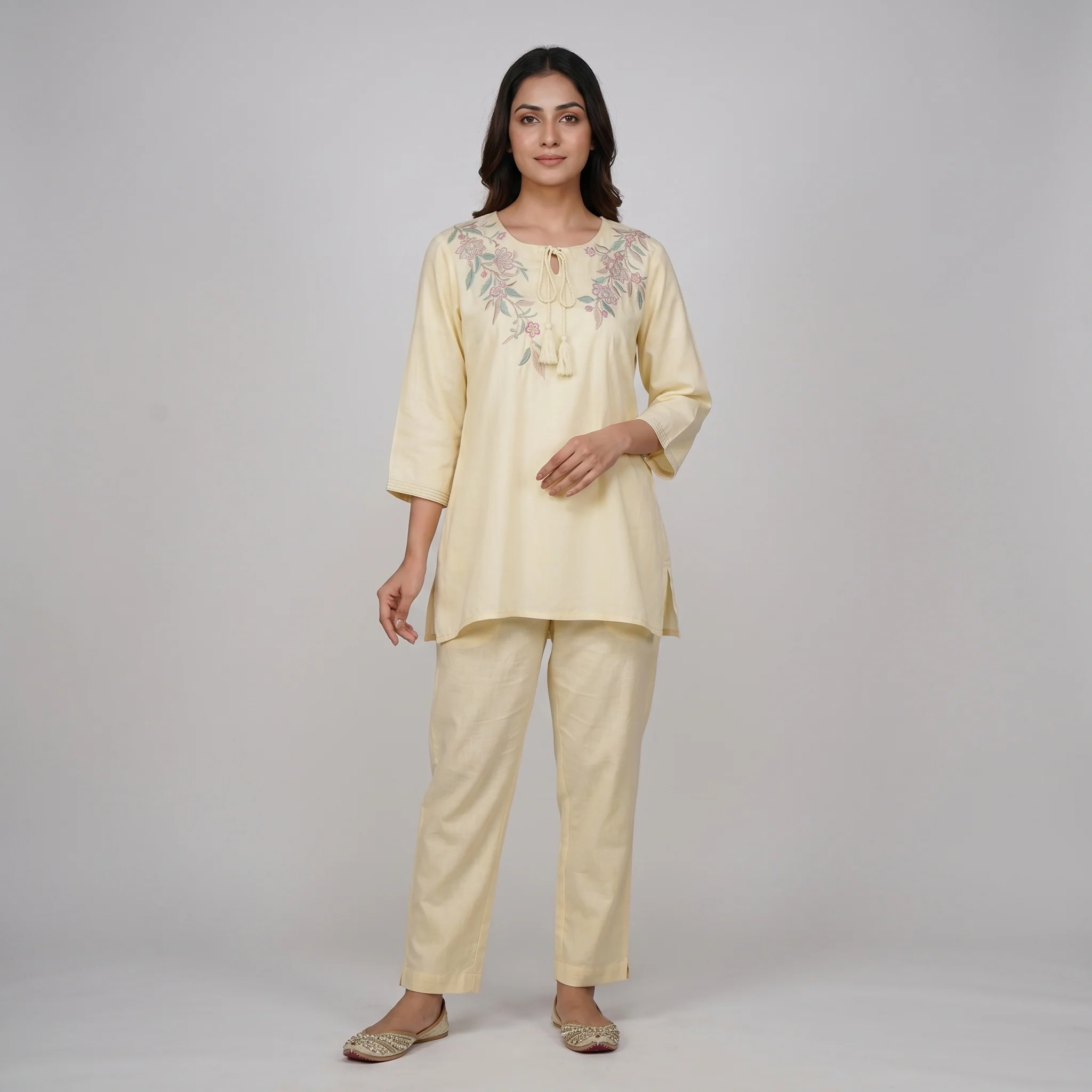 Embroidered Straight Short Kurta