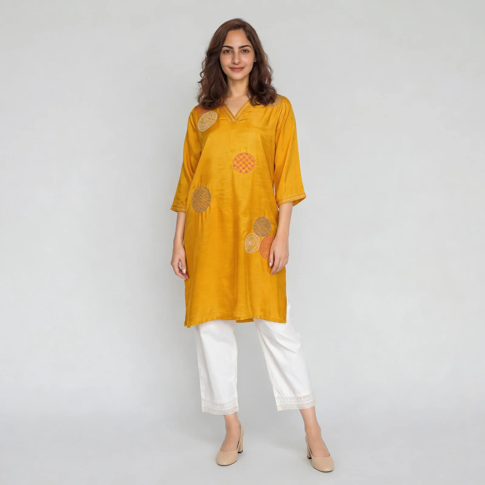 Embroidered V-Neck Straight Kurta - Image 2