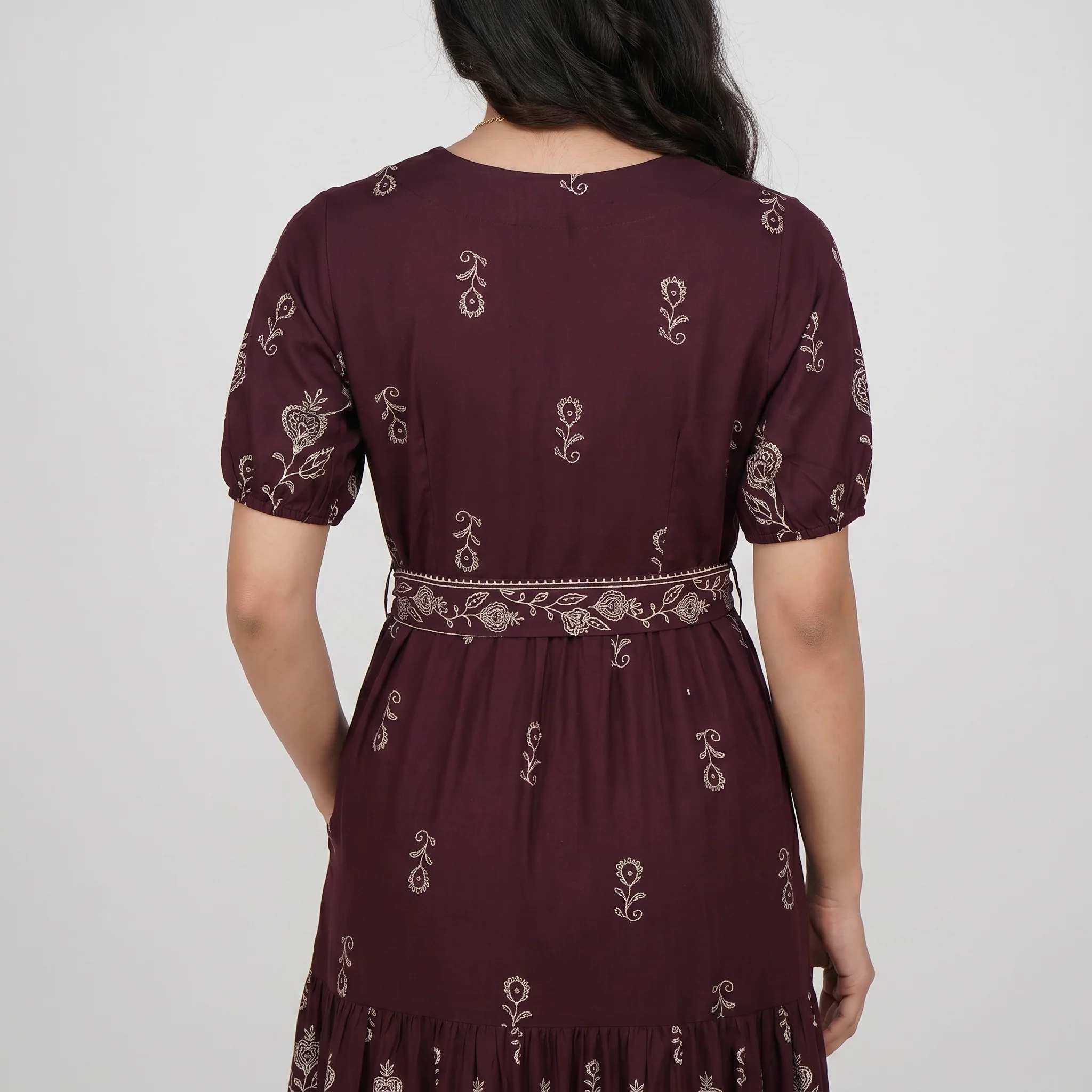 Embroidered V-Neck Tiered Dress - Image 3