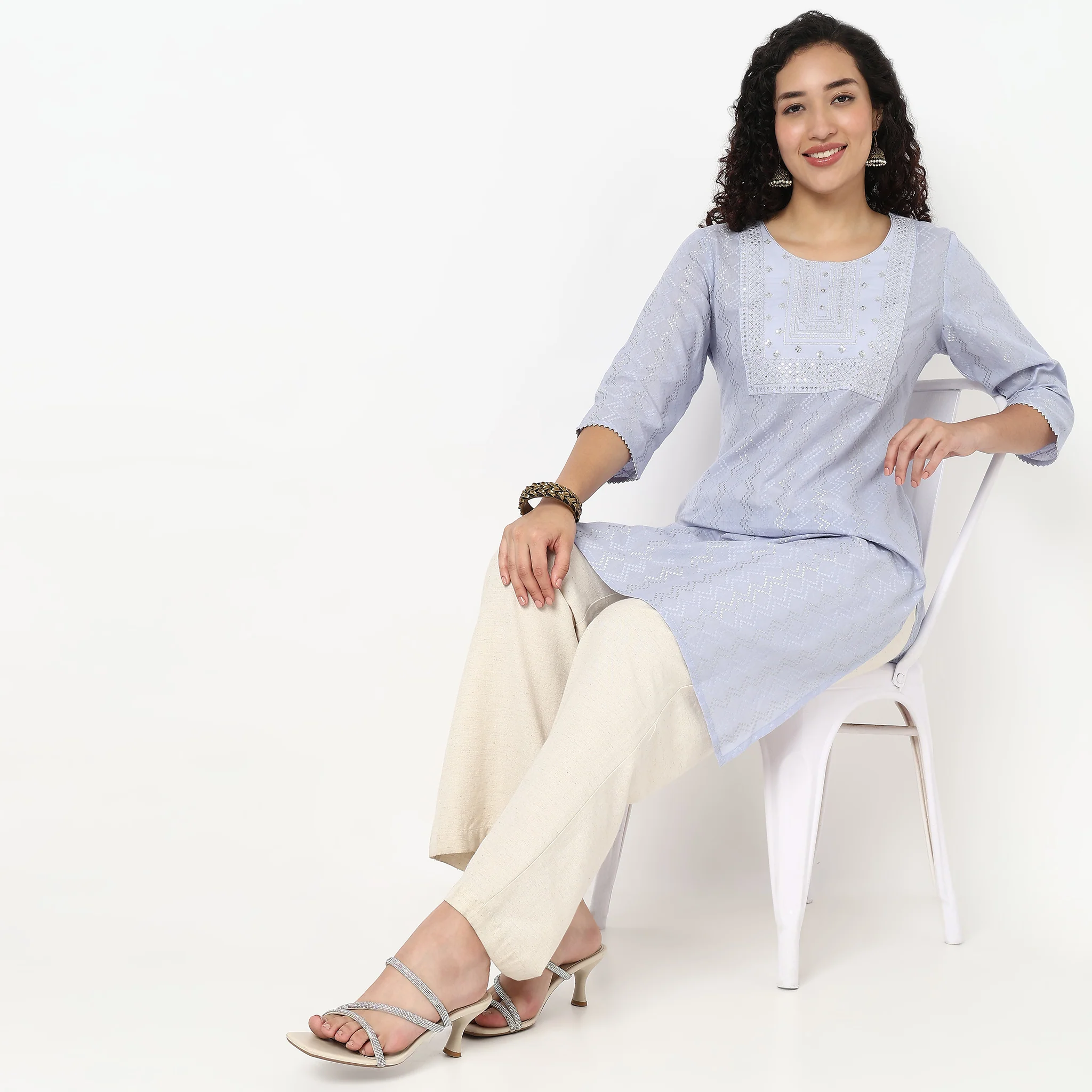 Embroidered Yoke Long Kurta