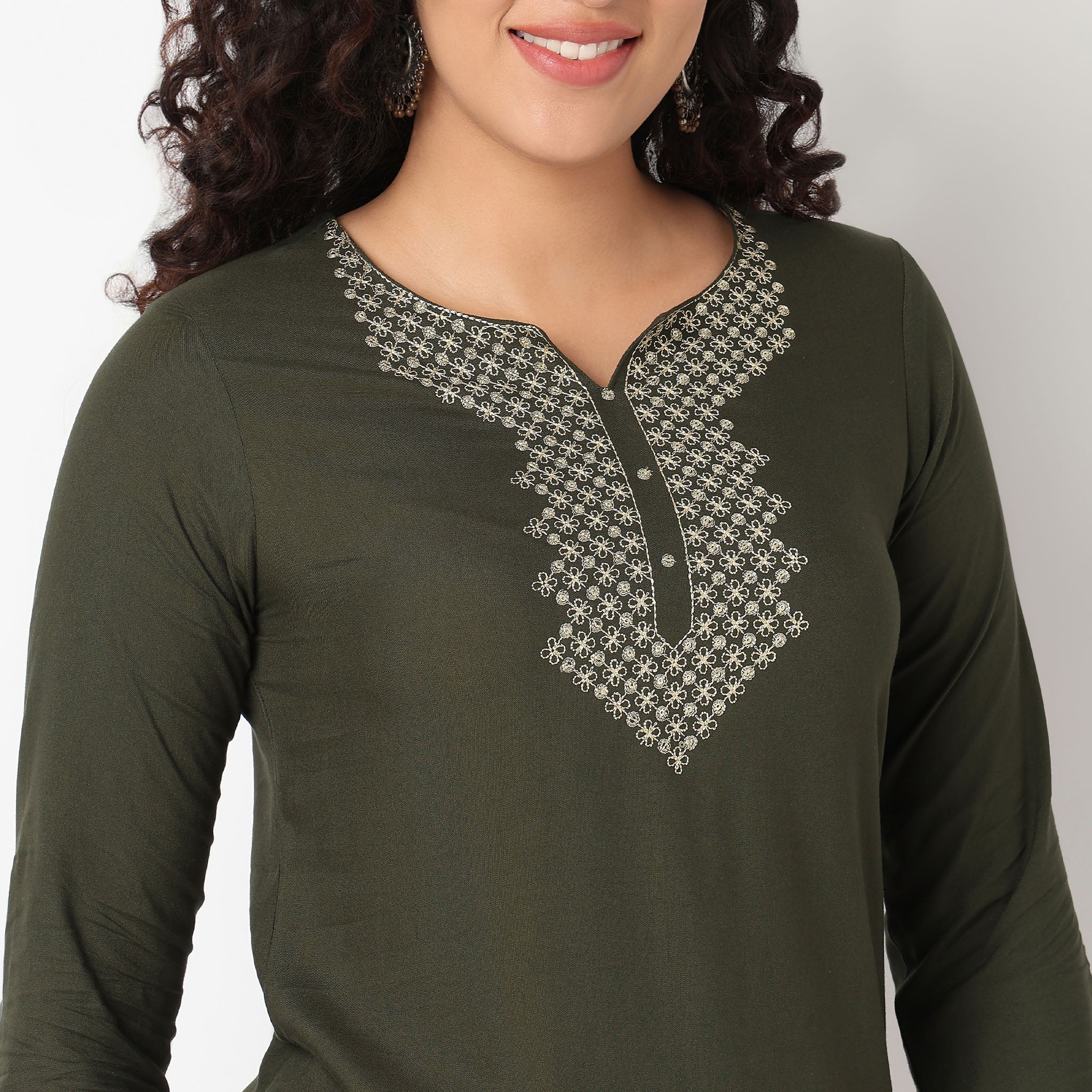 Embroidered Yoke Short Kurti - Image 4
