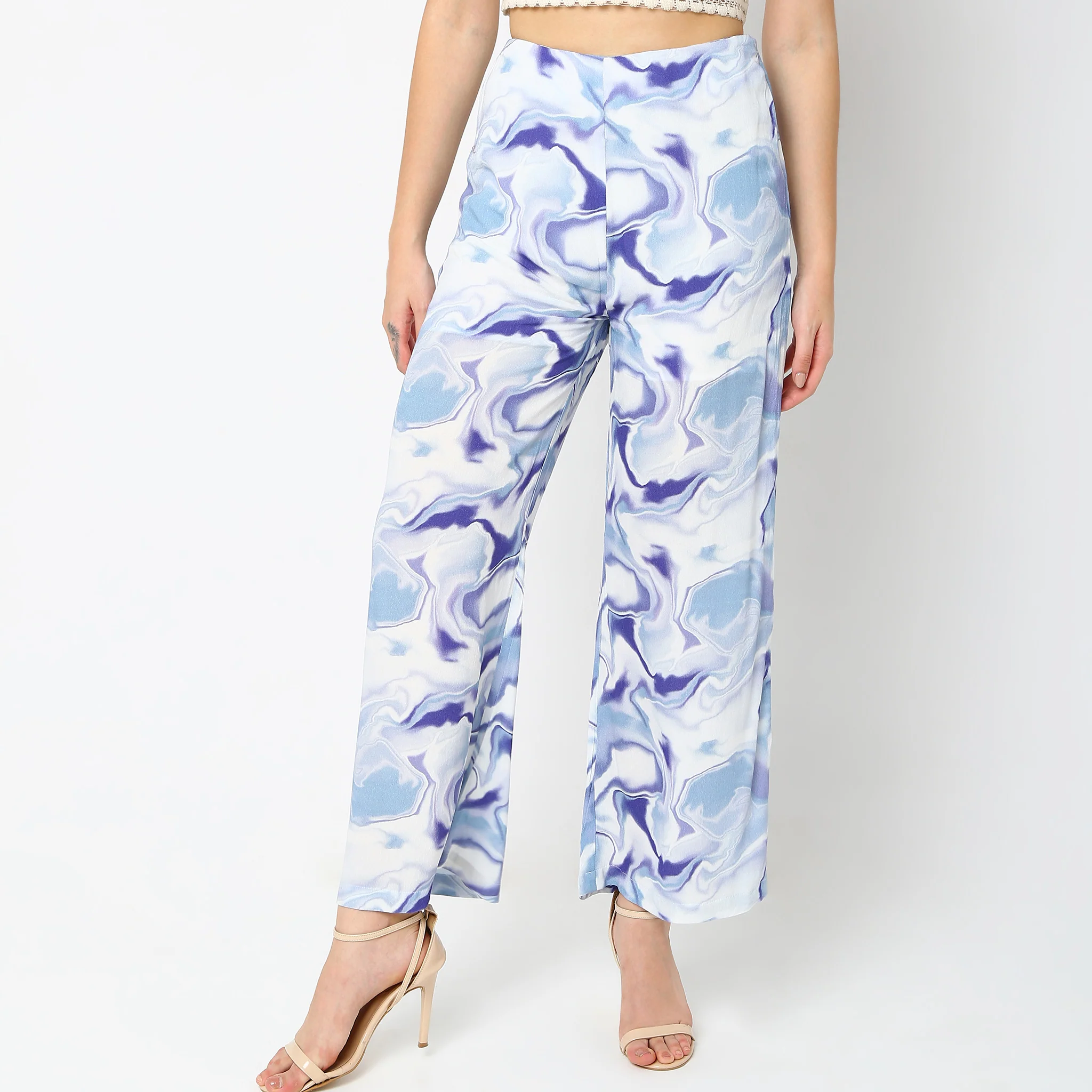 Flare Fit Abstract Mid Rise Palazzos - Image 2