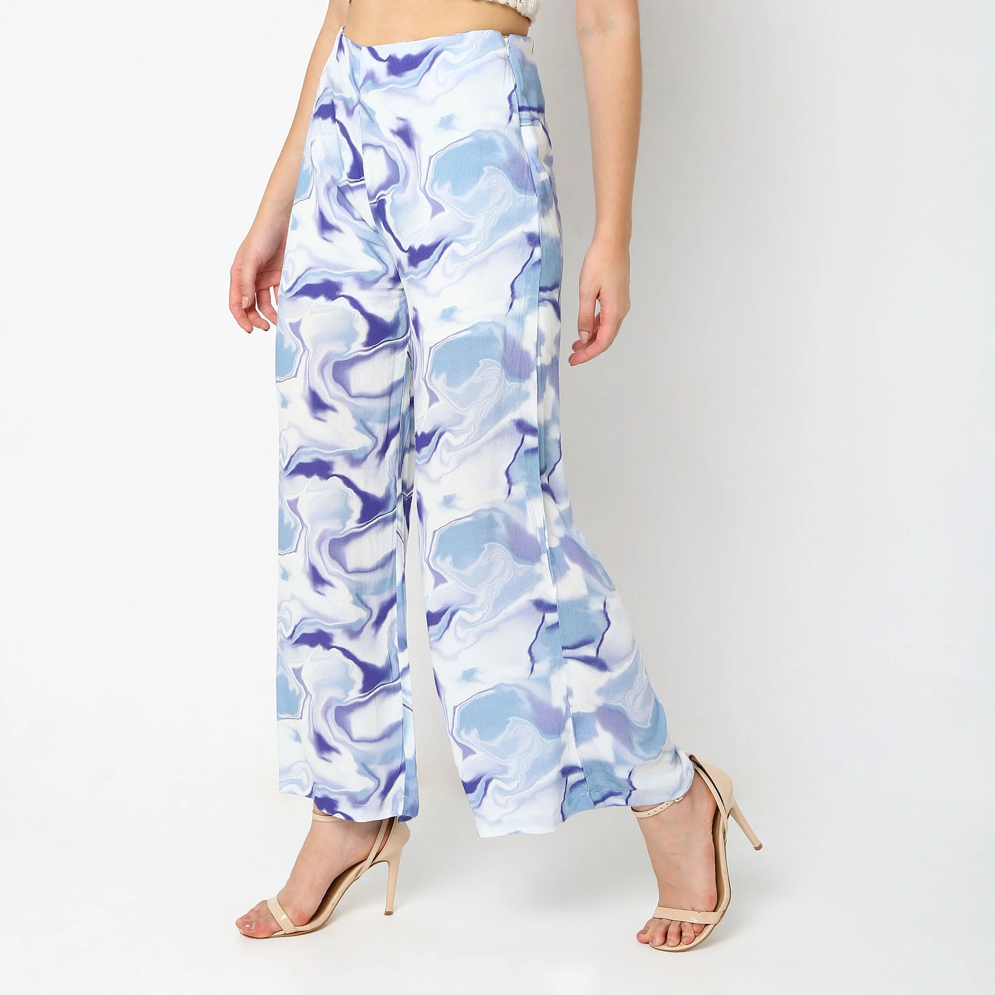Flare Fit Abstract Mid Rise Palazzos - Image 5