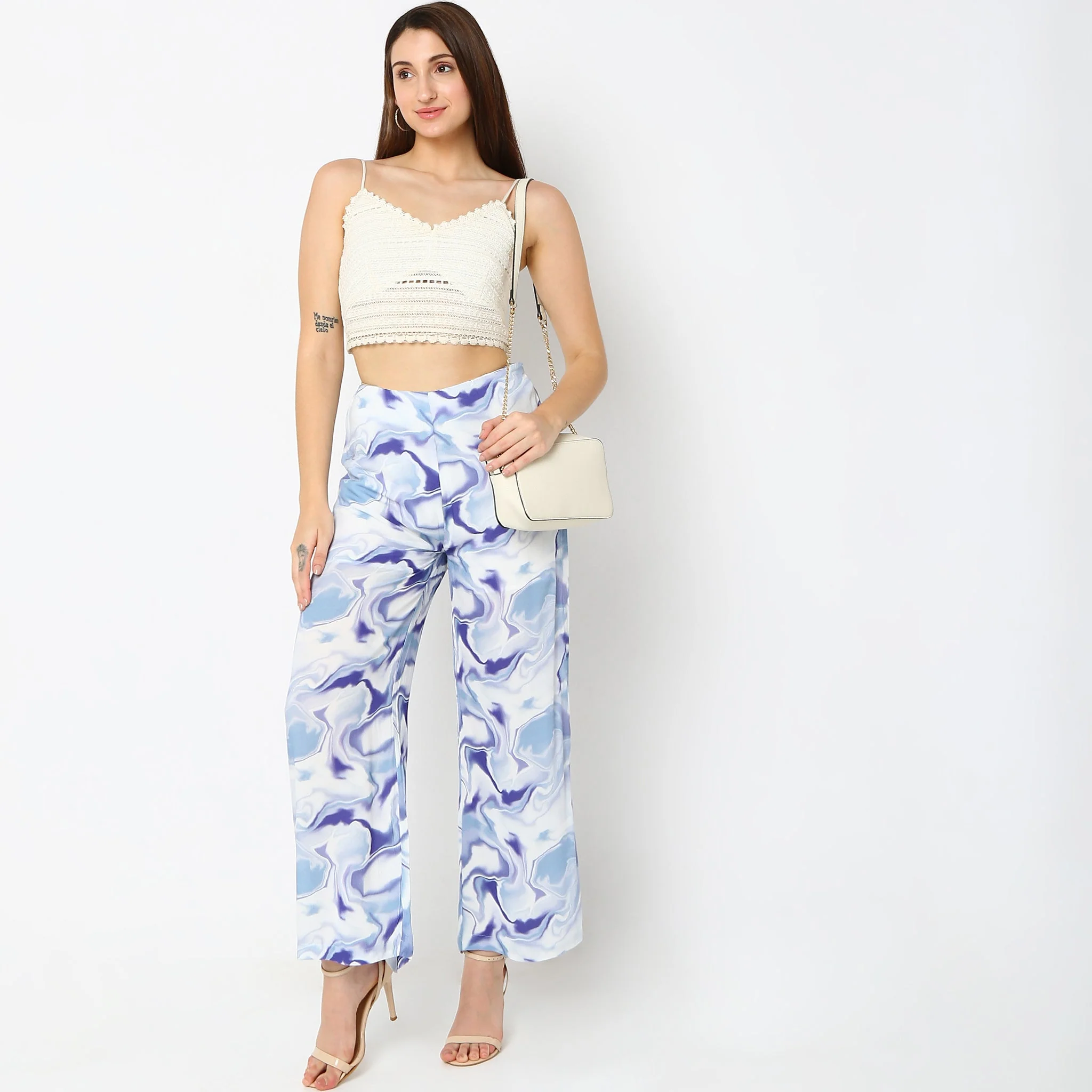 Flare Fit Abstract Mid Rise Palazzos - Image 6