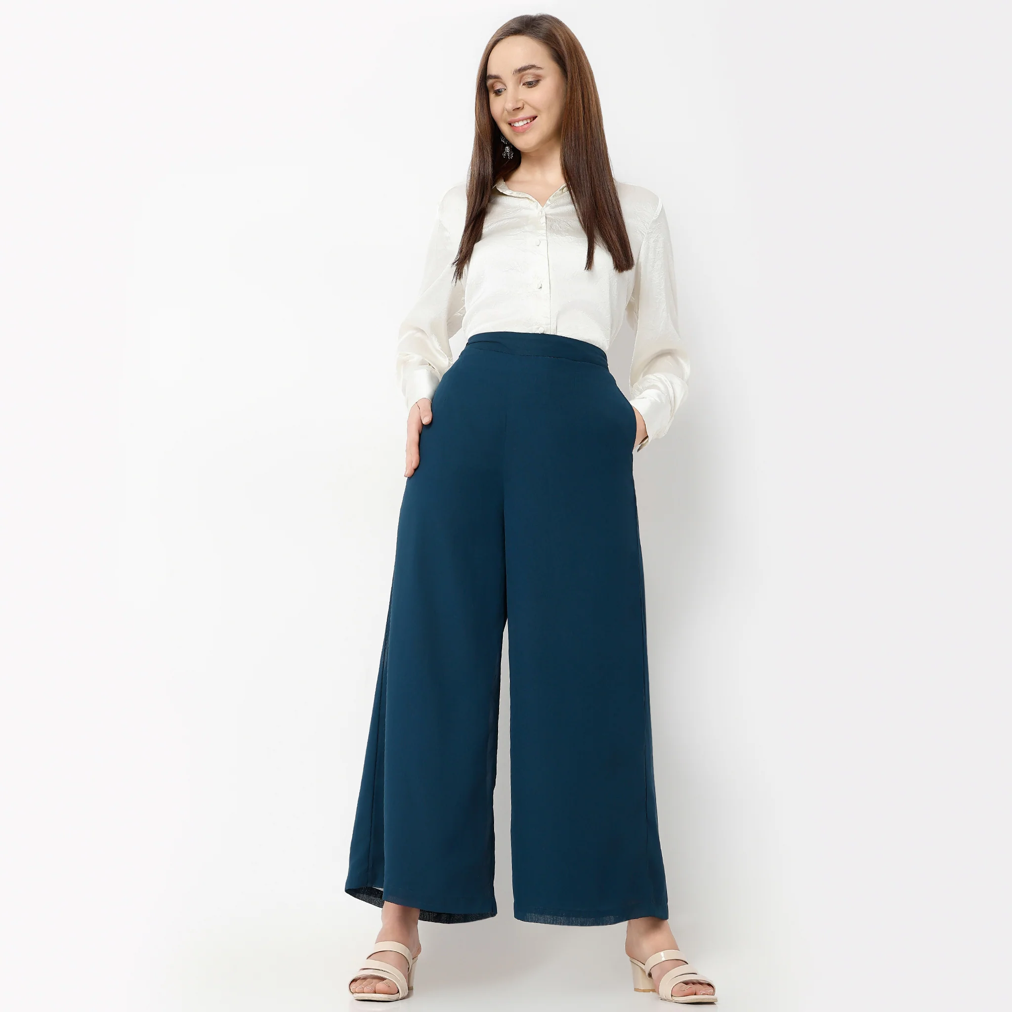 Flare Fit Ankle Length High Rise Palazzo