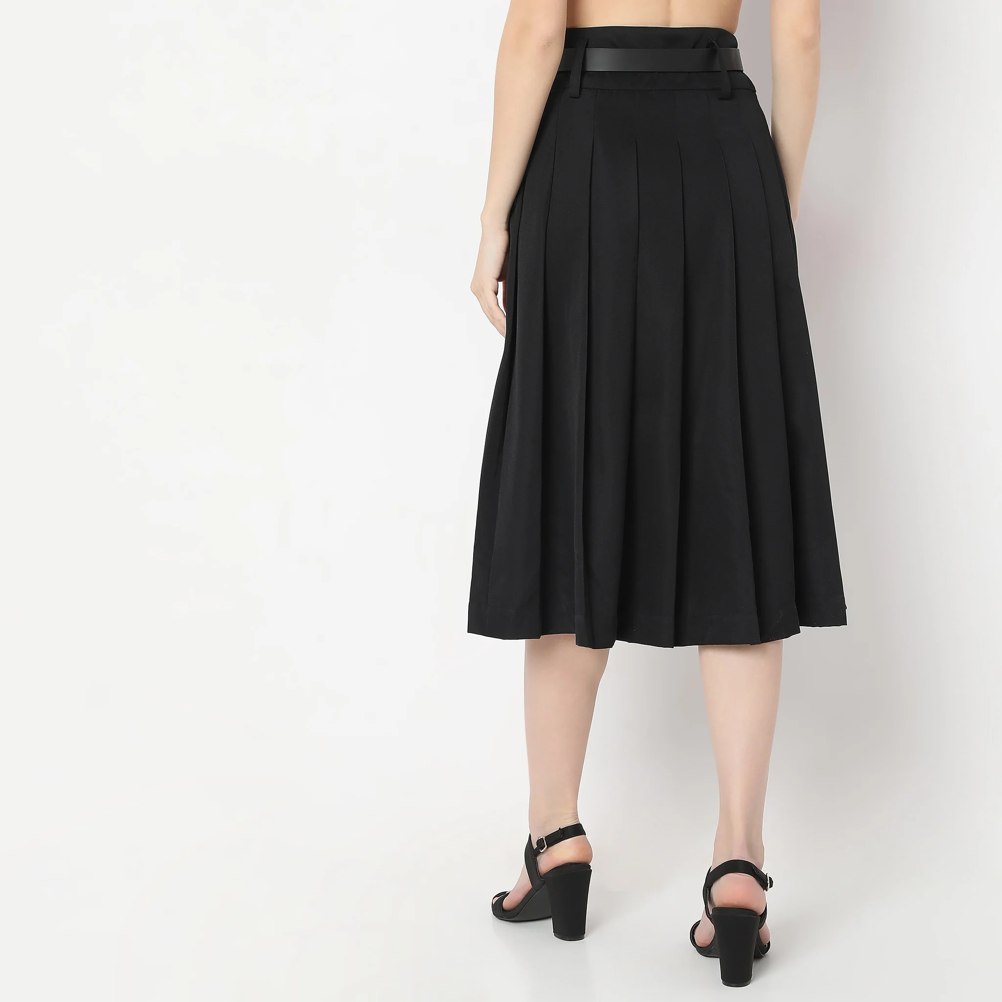 Flare Fit Calf Length Flared Skirt With Belts - Image 3