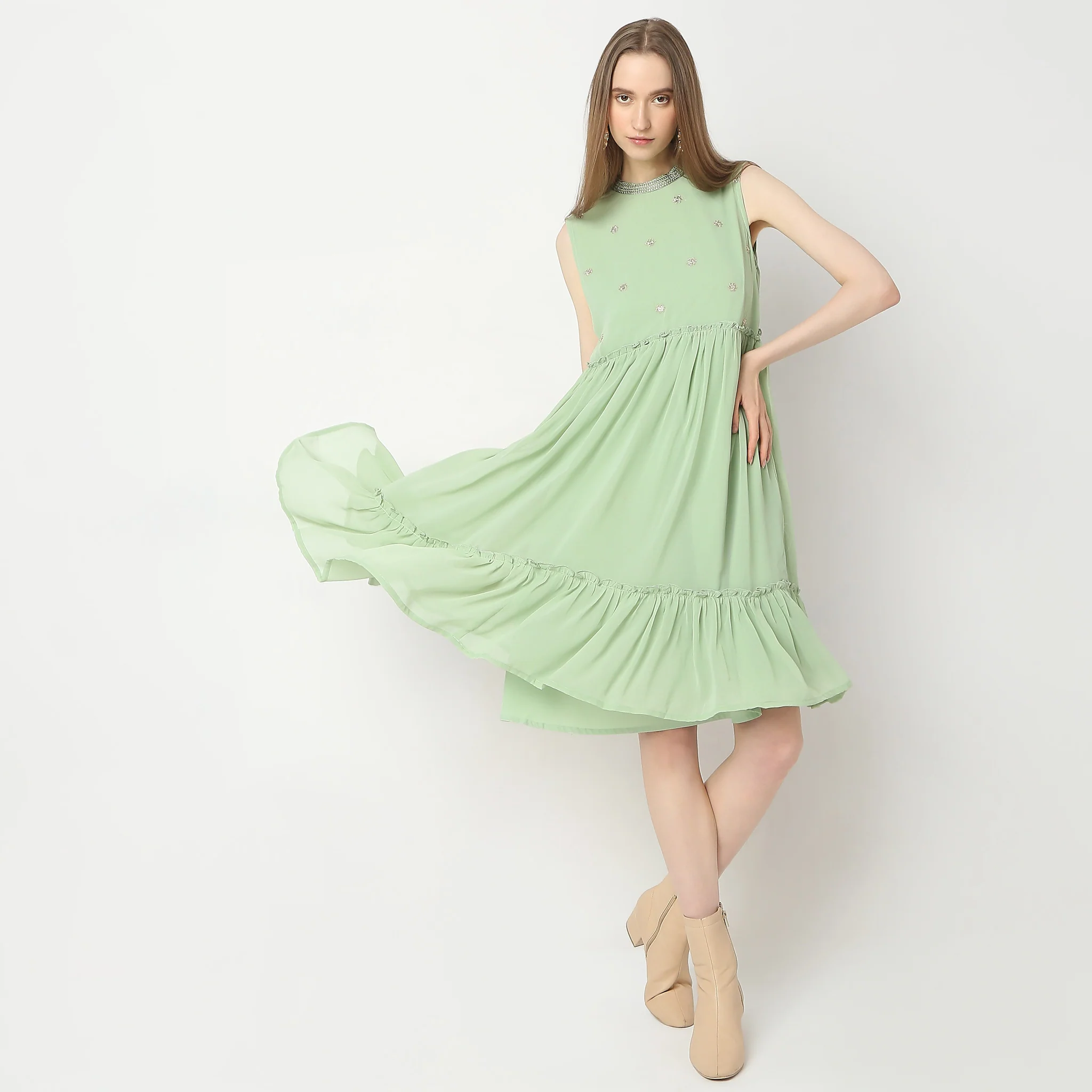 Flare Fit Embellished Dress