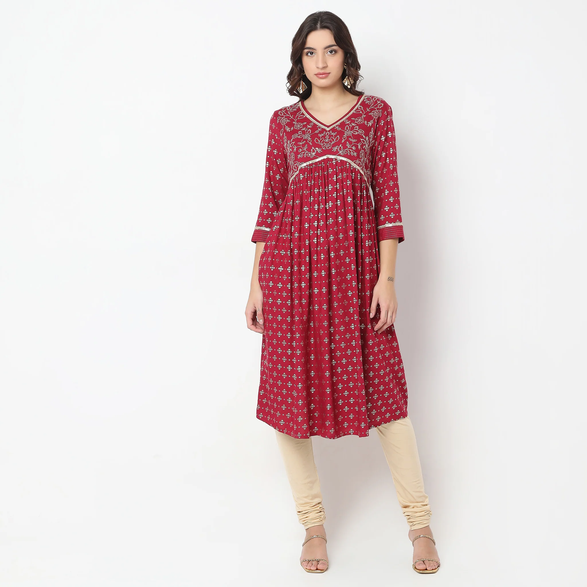 Flare Fit Embroidered A-Line Kurta - Image 2