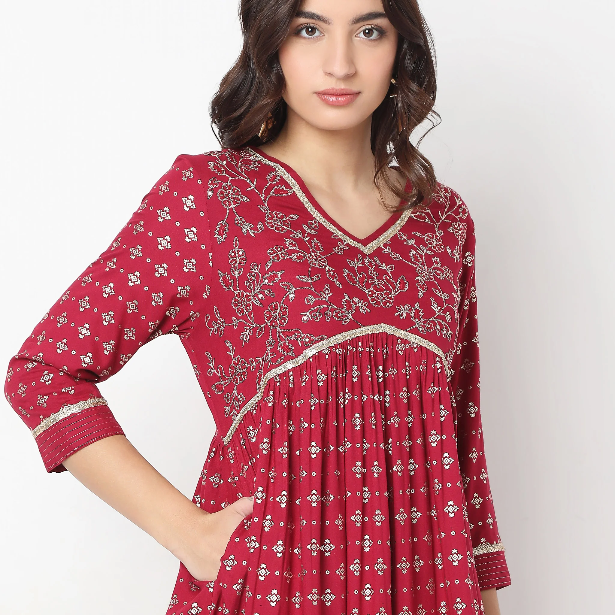 Flare Fit Embroidered A-Line Kurta - Image 4