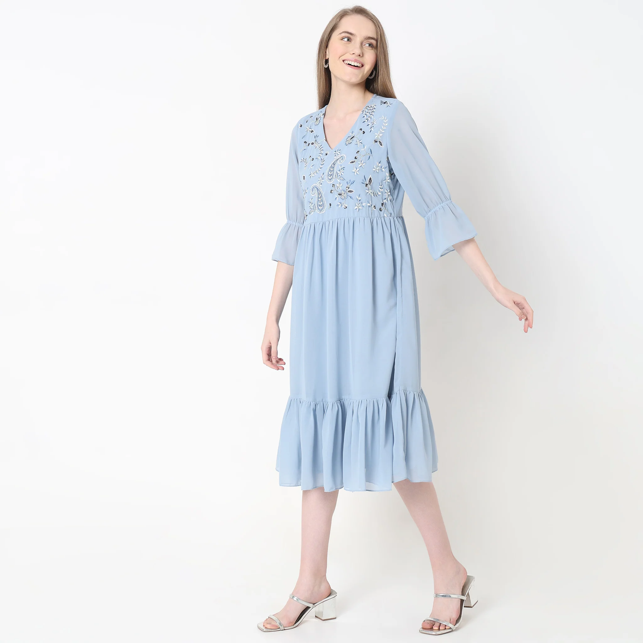 Flare Fit Embroidered Dress - Image 5