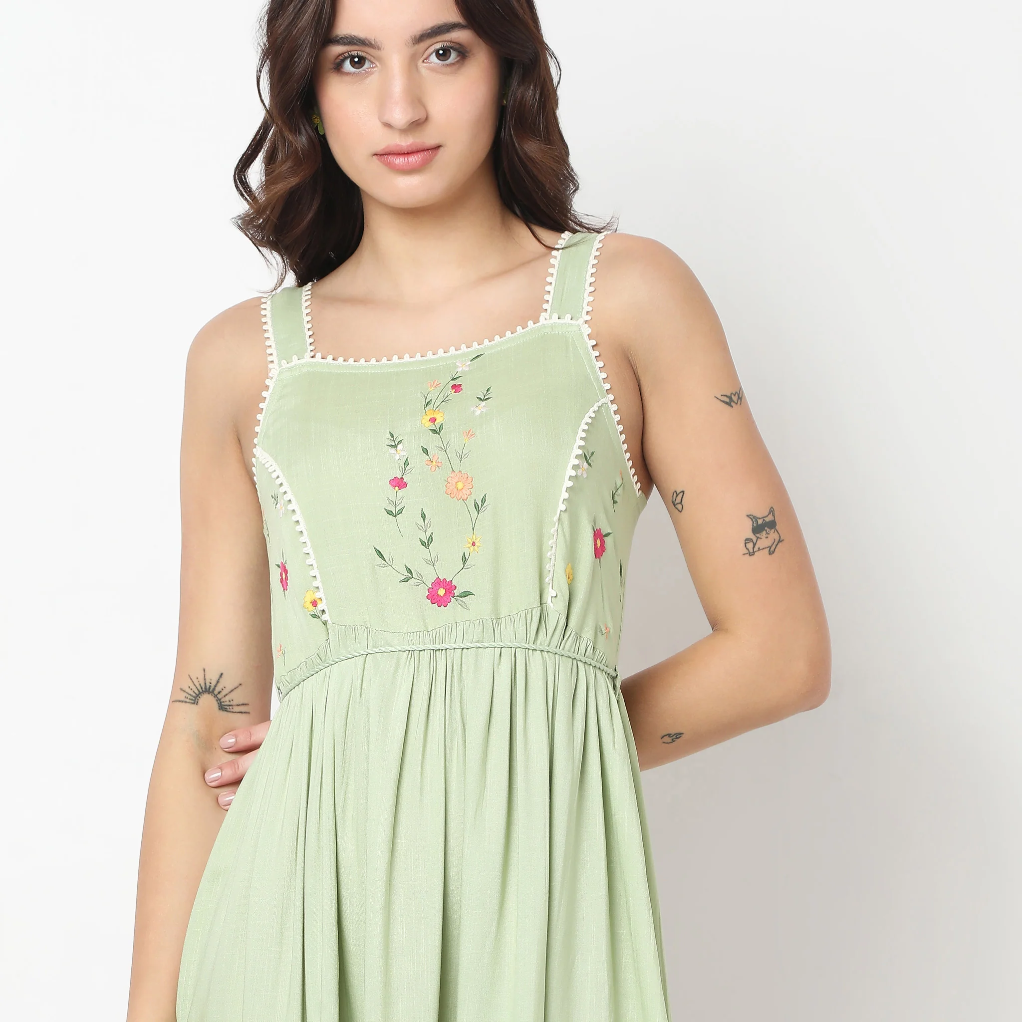 Flare Fit Embroidered Dress - Image 4