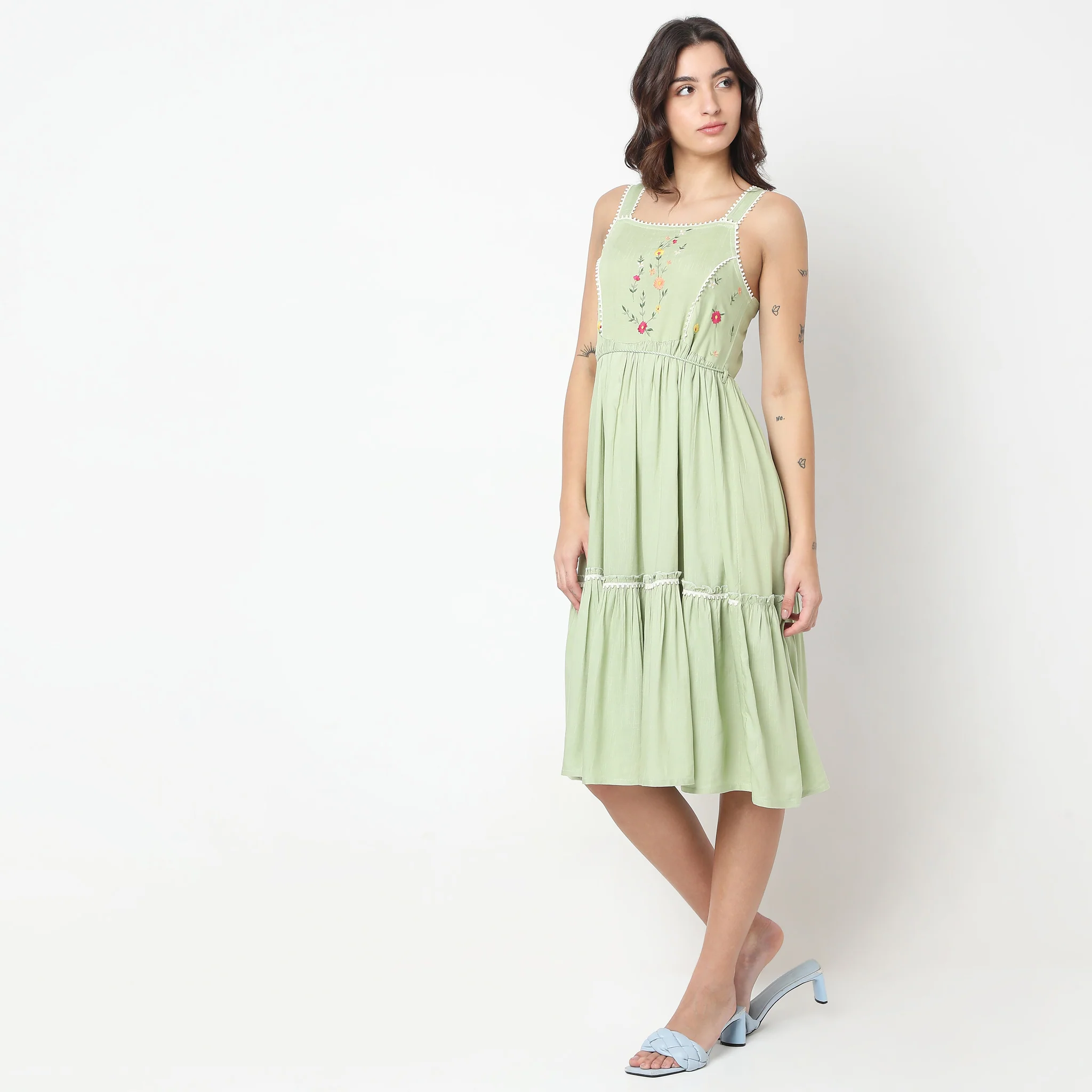 Flare Fit Embroidered Dress - Image 5