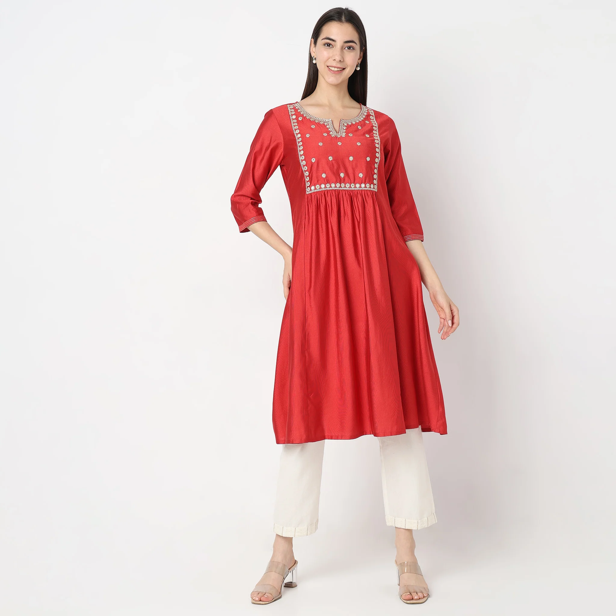 Flare Fit Embroidered Kurta - Image 2