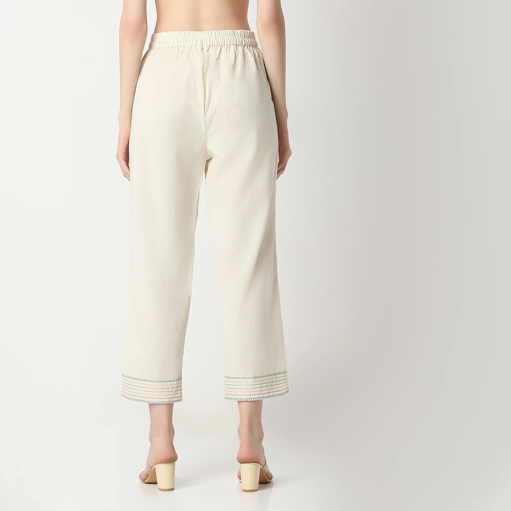 Flare Fit Embroidered Calf Length Mid Rise Pants - Image 3