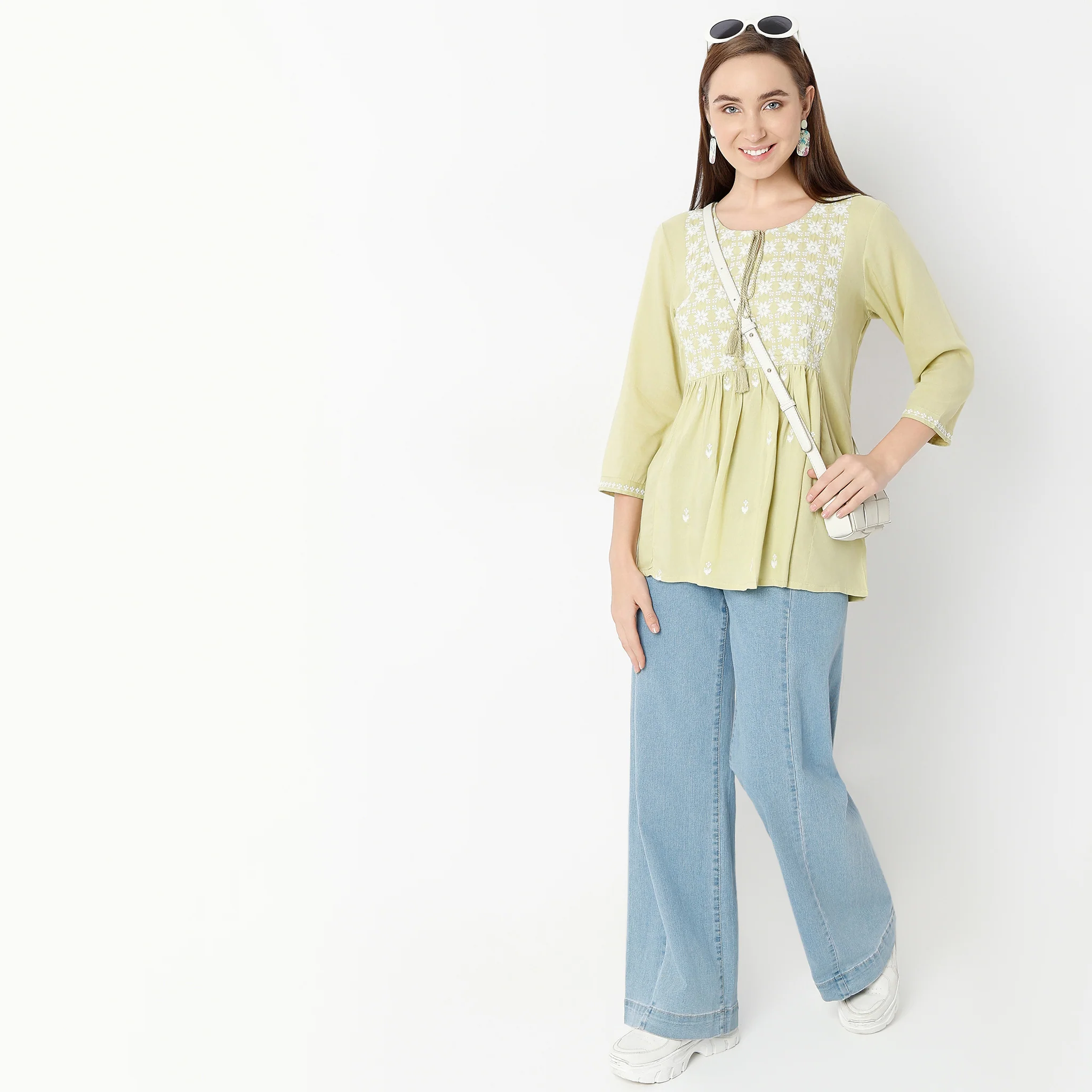 Above Knee Flare Fit Embroidered Short Kurta