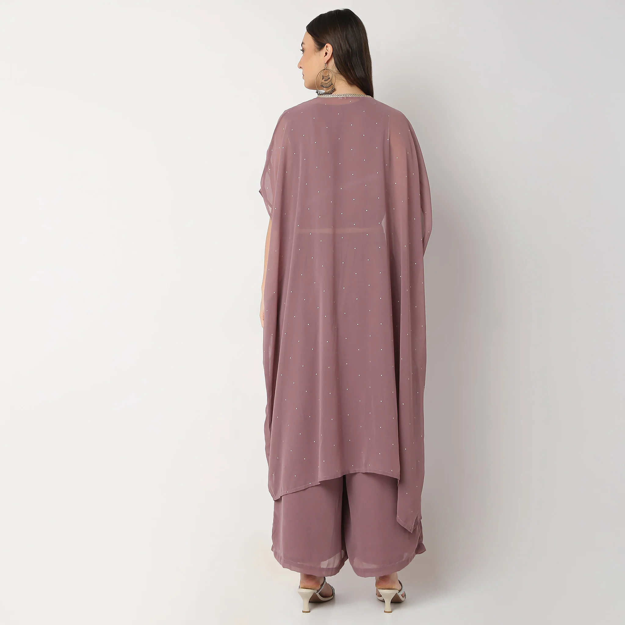 Flare Fit Embroidered Top With Palazzo & With Shrug Set - Image 3