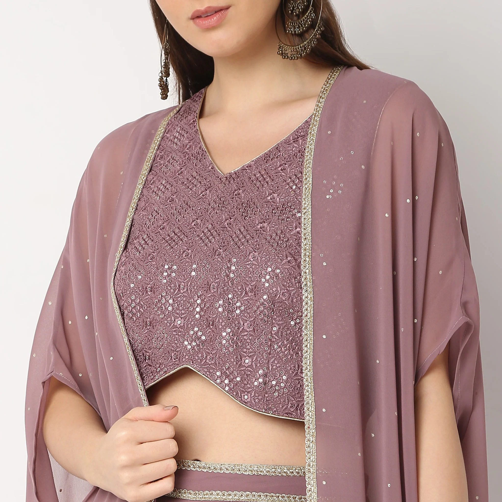Flare Fit Embroidered Top With Palazzo & With Shrug Set - Image 4