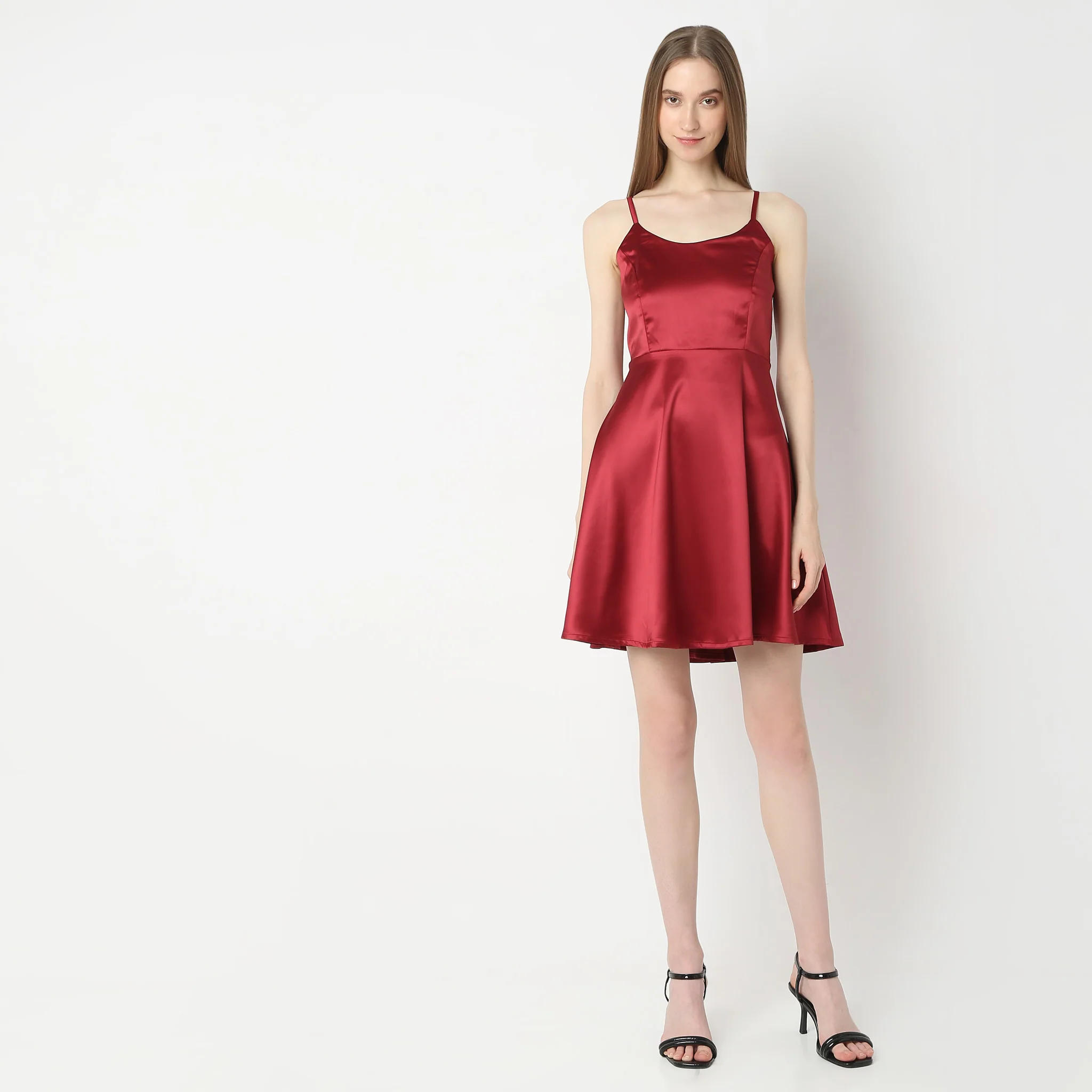 Flare Fit Shoulder Strap Satin Party Dress - Image 2